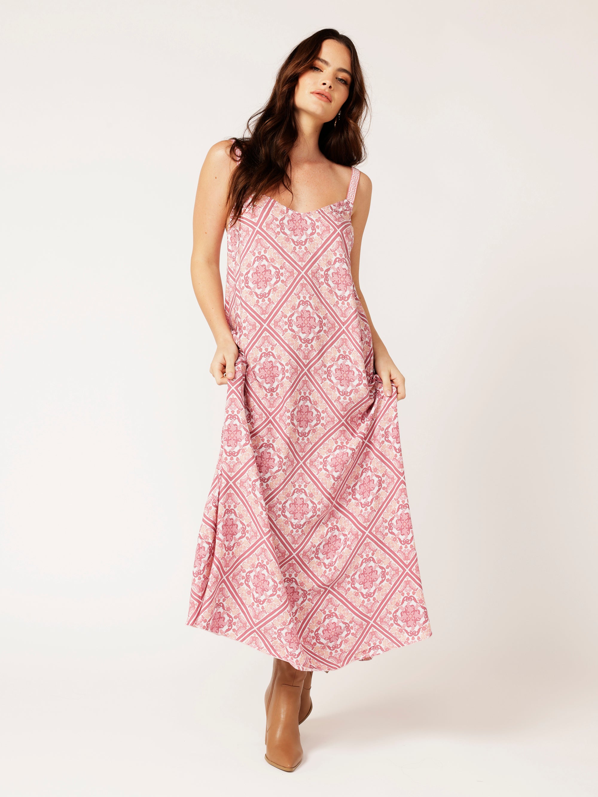 A line Slip Dress Tea Rose Tile S M