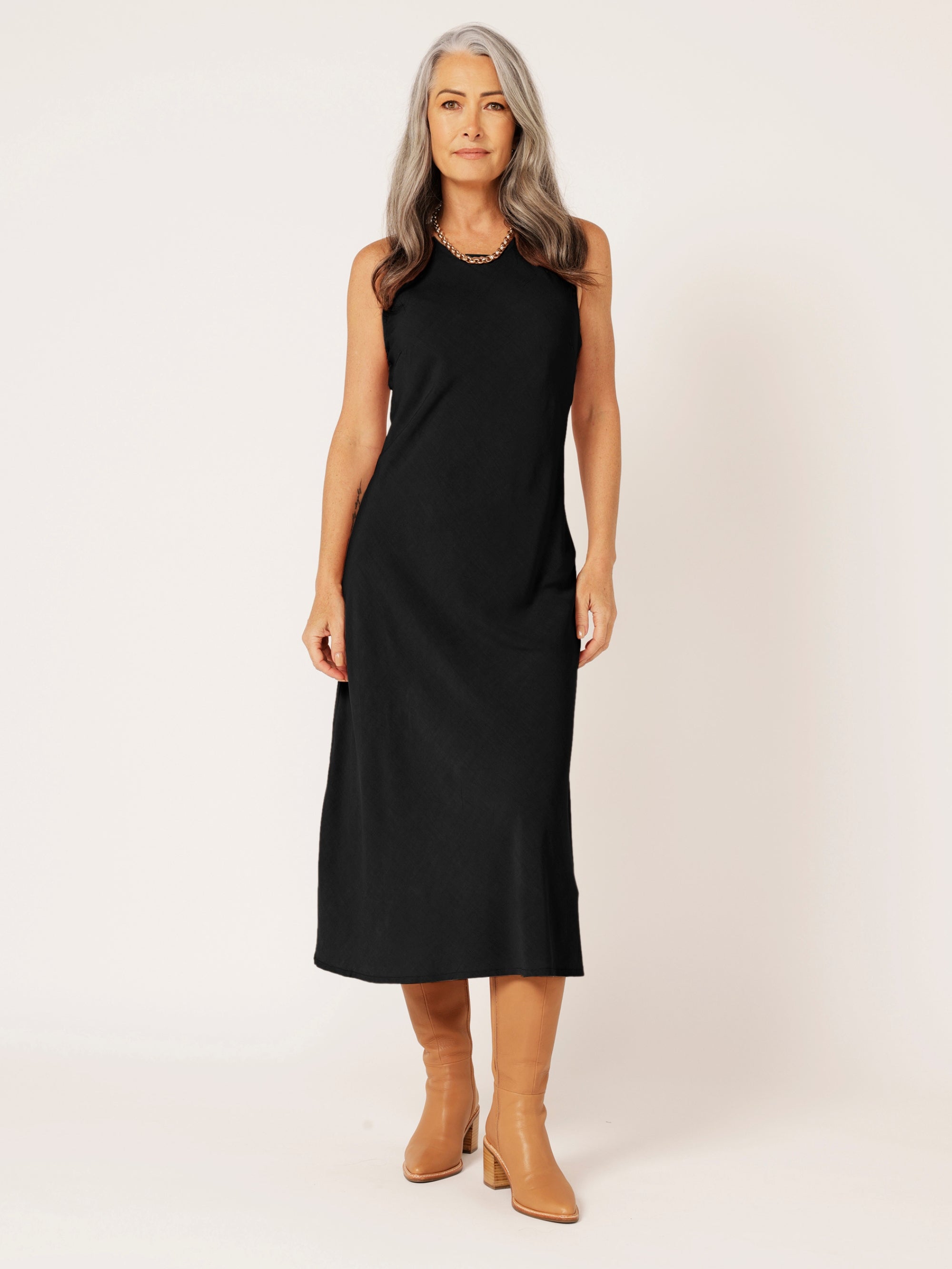 High Neck Shift Dress | Black - Saffron Road