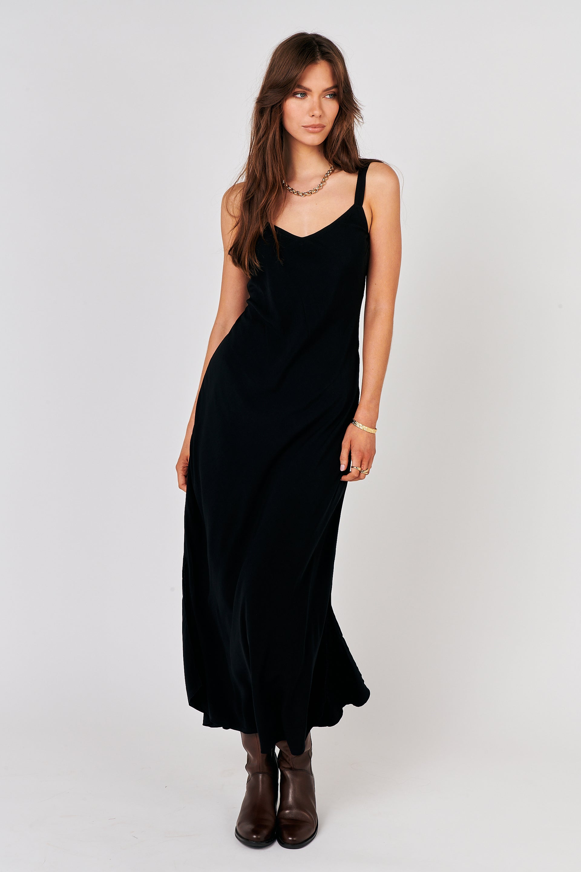 Saffron Road | Super Maxi Slip Dress | Mid Weight Rayon | Black