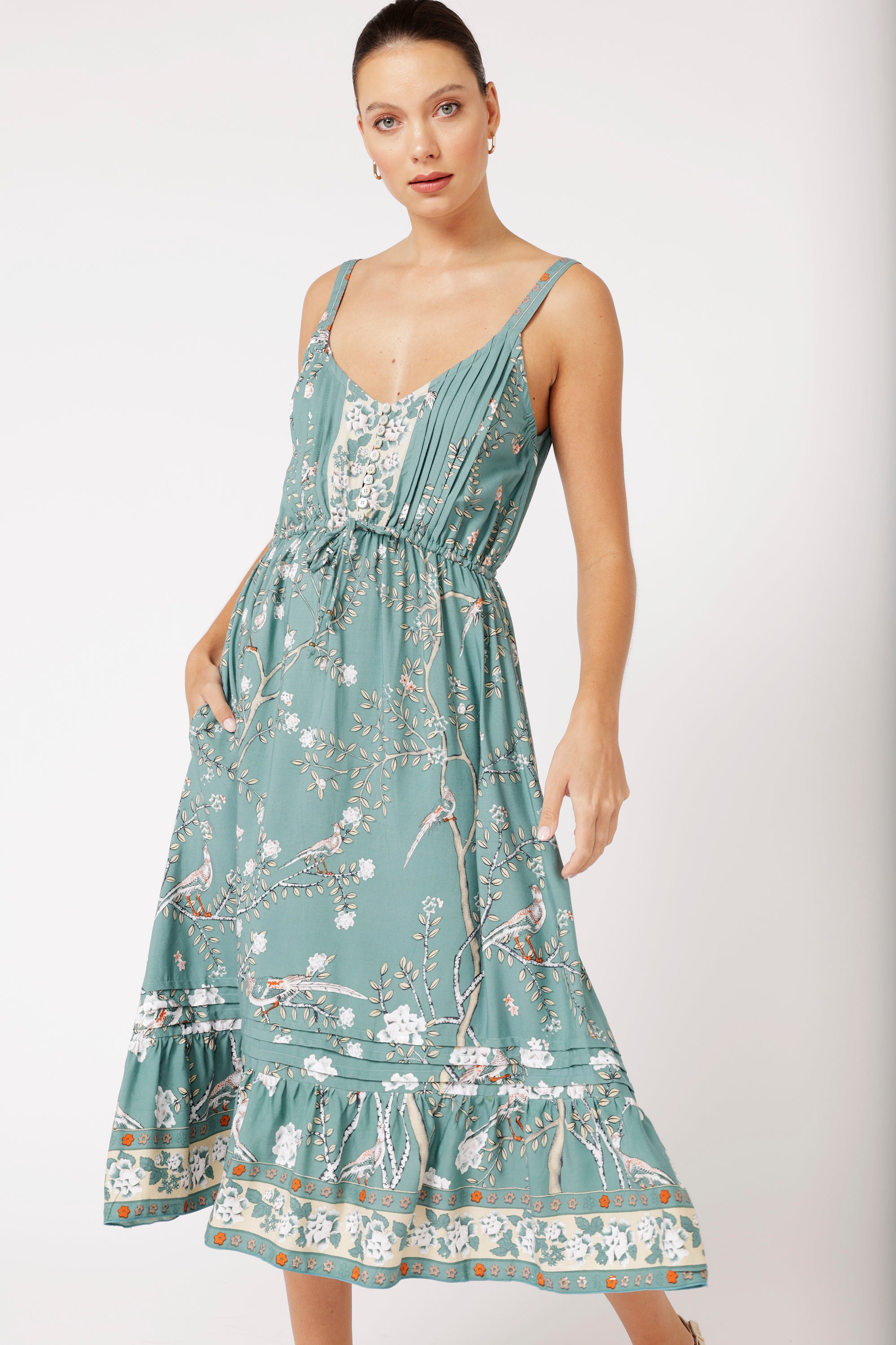 Wandering Soul Printed Midi Dress - Sage