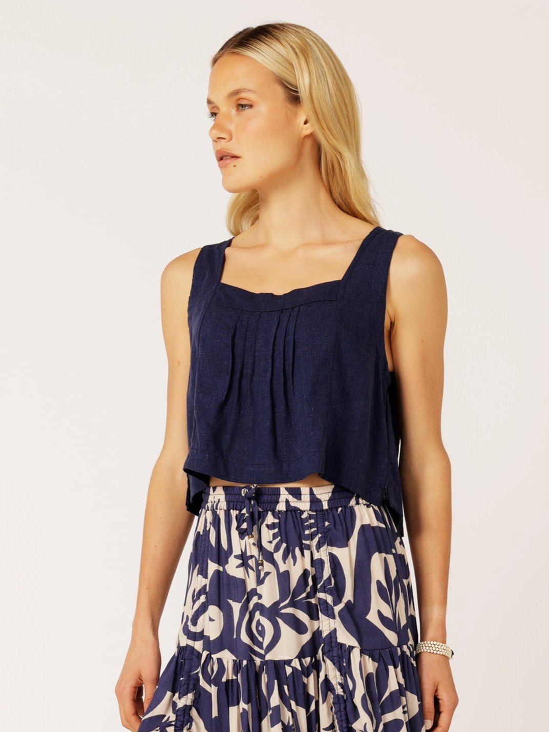 Lotus Tank | Navy | Viscose Linen - Saffron Road