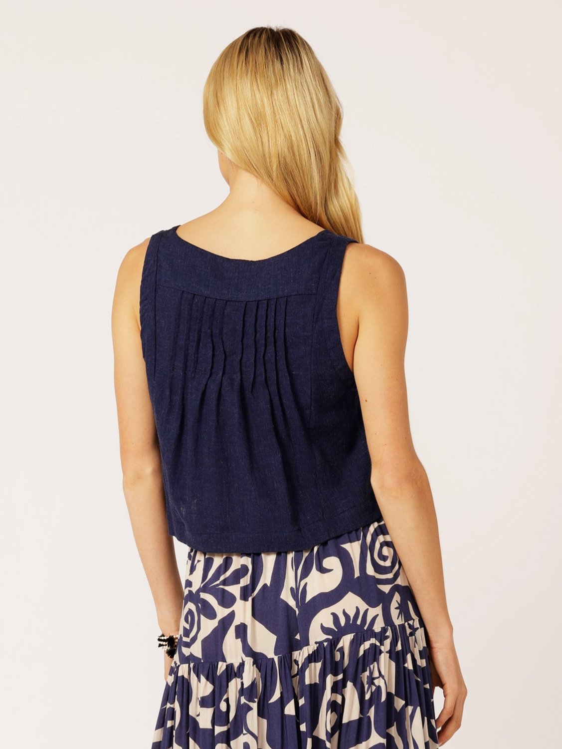 Lotus Tank | Navy | Viscose Linen - Saffron Road