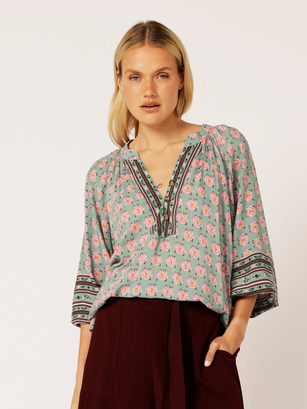 Bella Blouse | Sage Peony - Saffron Road