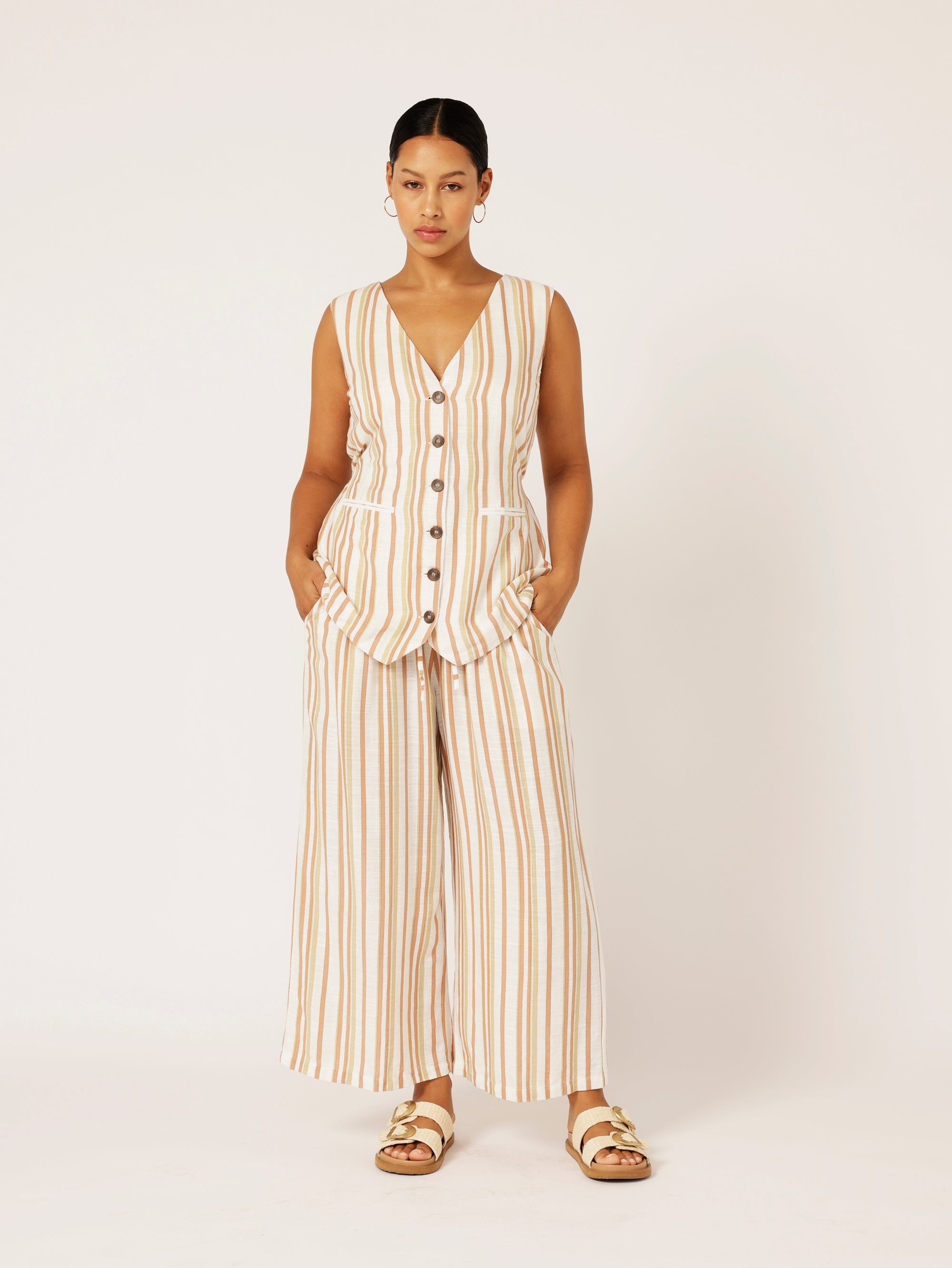 Island Pant | Sand Stripe | Linen Viscose - Saffron Road