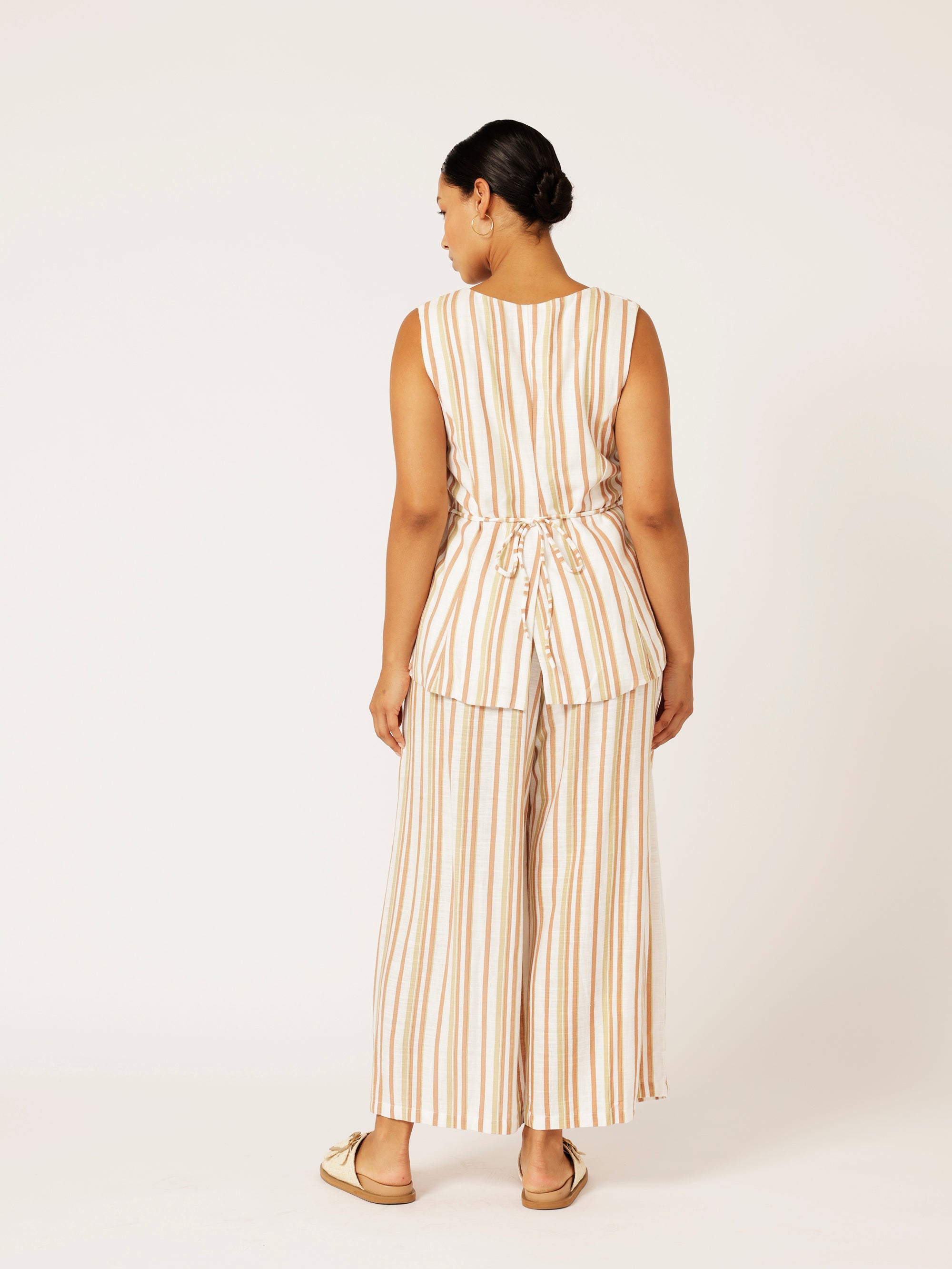 Island Pant | Sand Stripe | Linen Viscose - Saffron Road