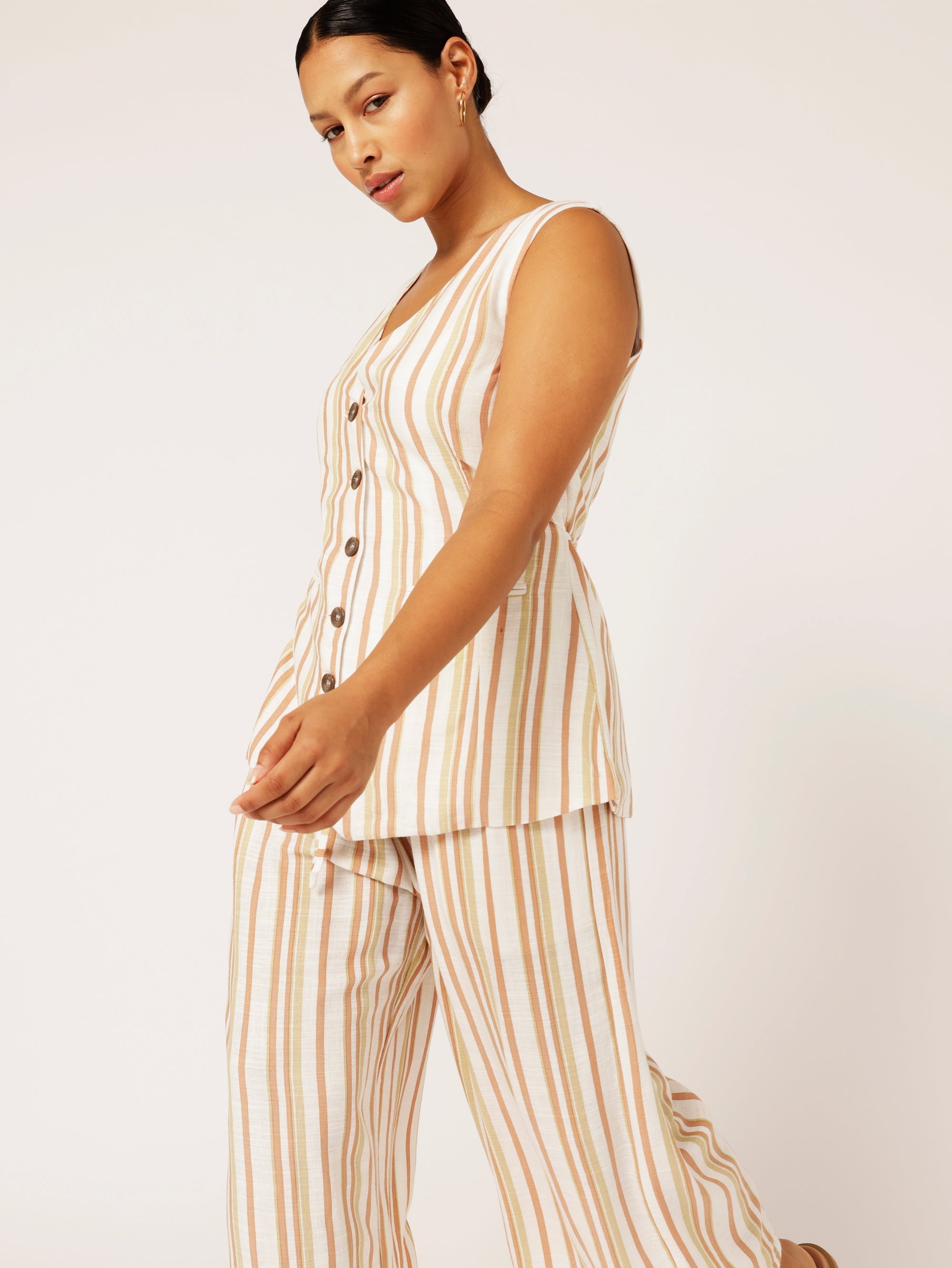 Island Pant | Sand Stripe | Linen Viscose - Saffron Road