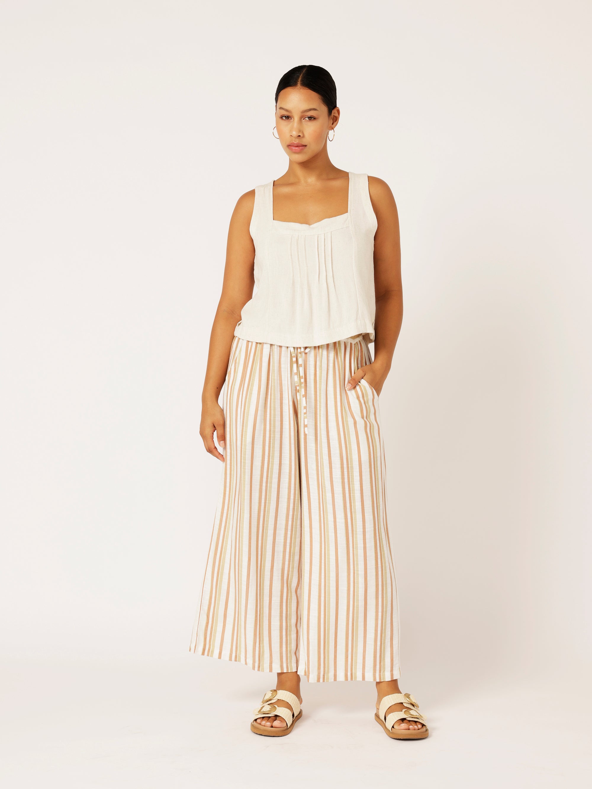 Island Pant | Sand Stripe | Linen Viscose - Saffron Road