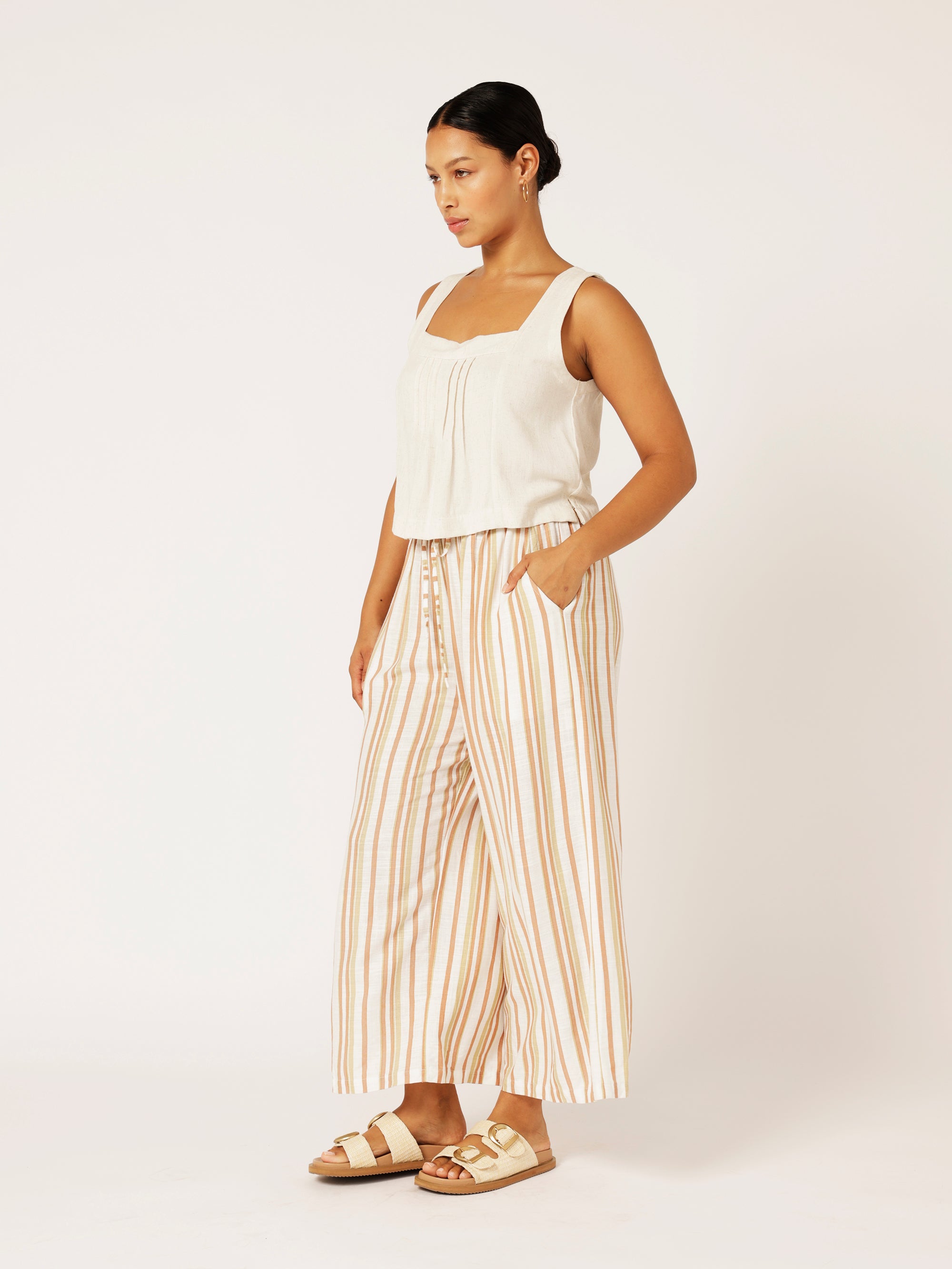 Island Pant | Sand Stripe | Linen Viscose - Saffron Road