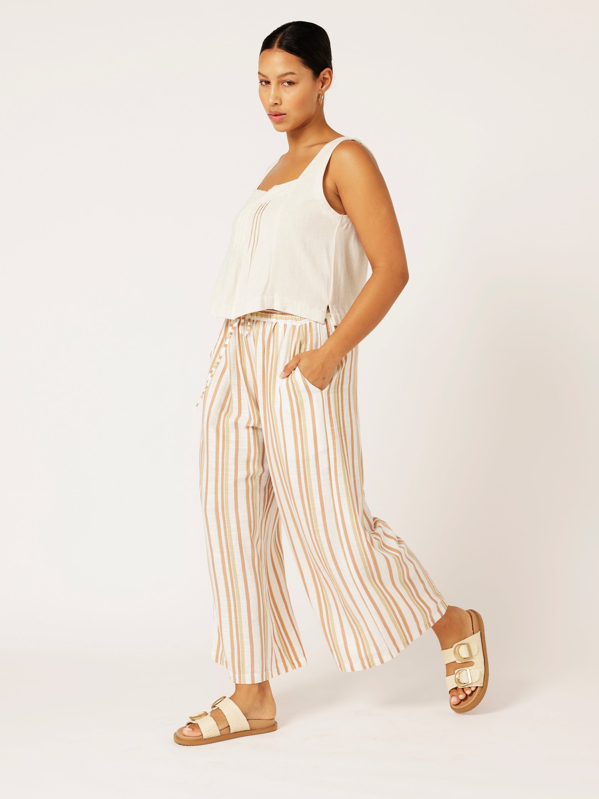 Island Pant | Sand Stripe | Linen Viscose - Saffron Road