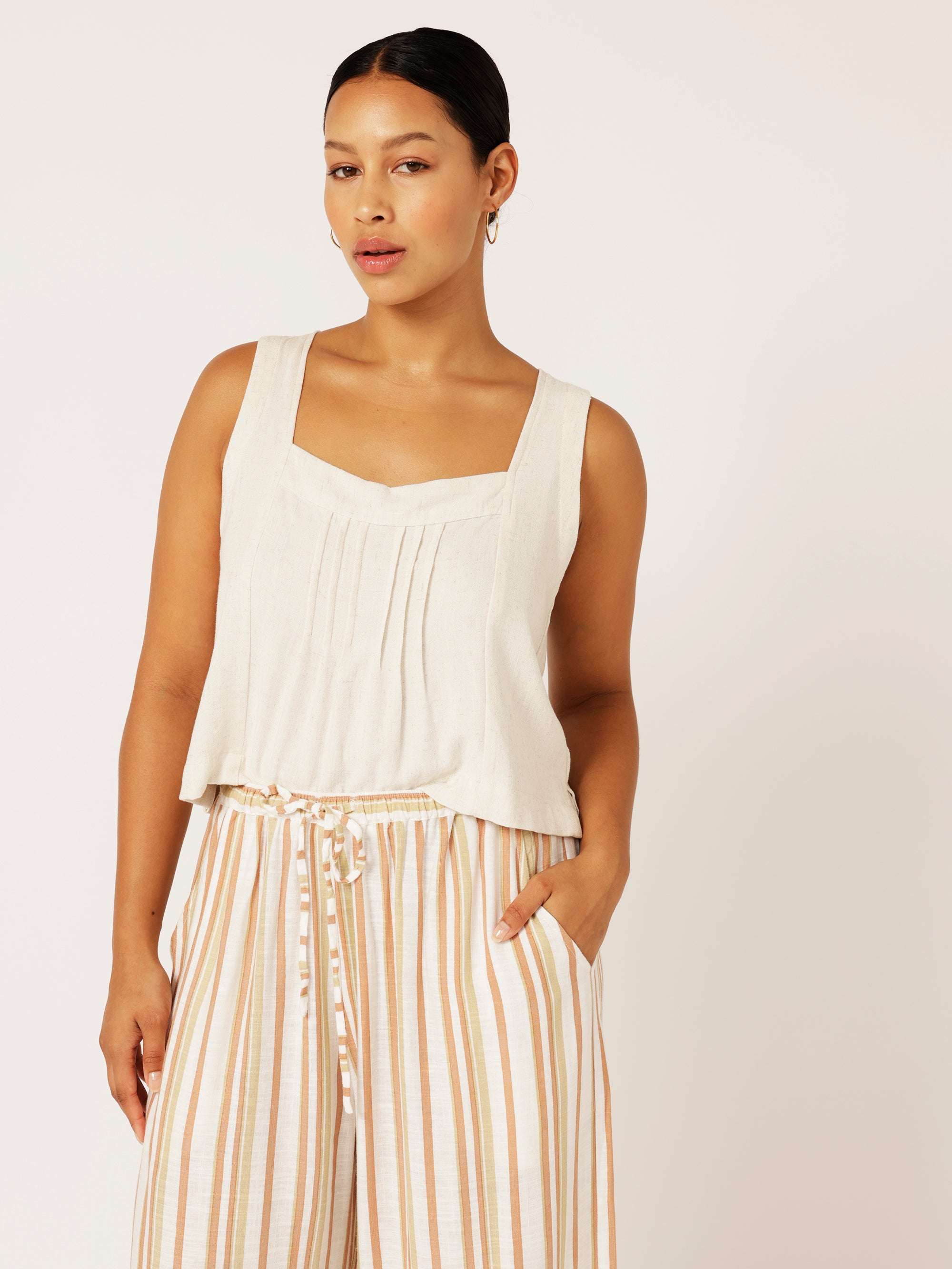 Lotus Tank | Wheat | Viscose Linen - Saffron Road