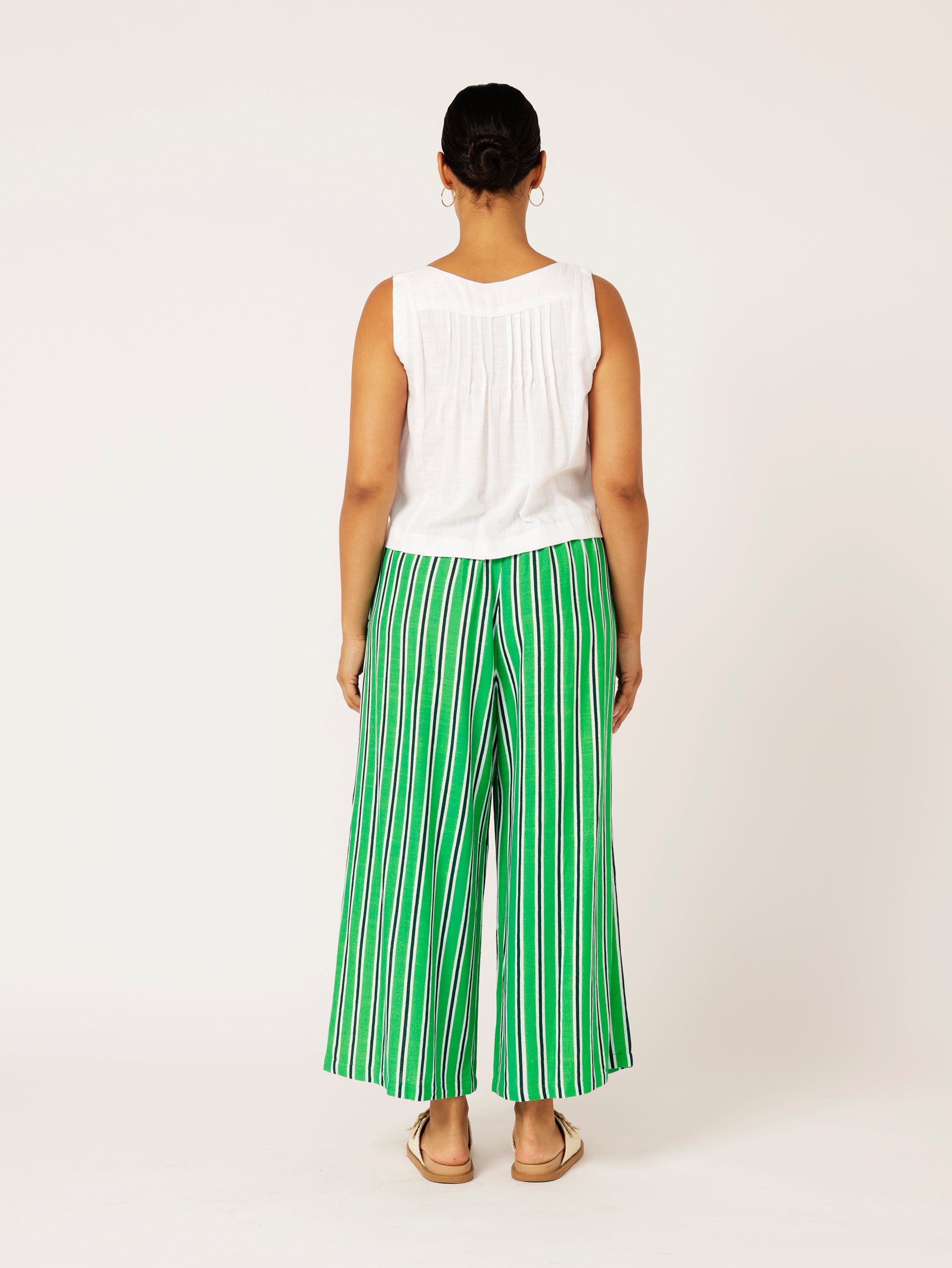 Island Pant | Green Stripe | Linen Viscose - Saffron Road