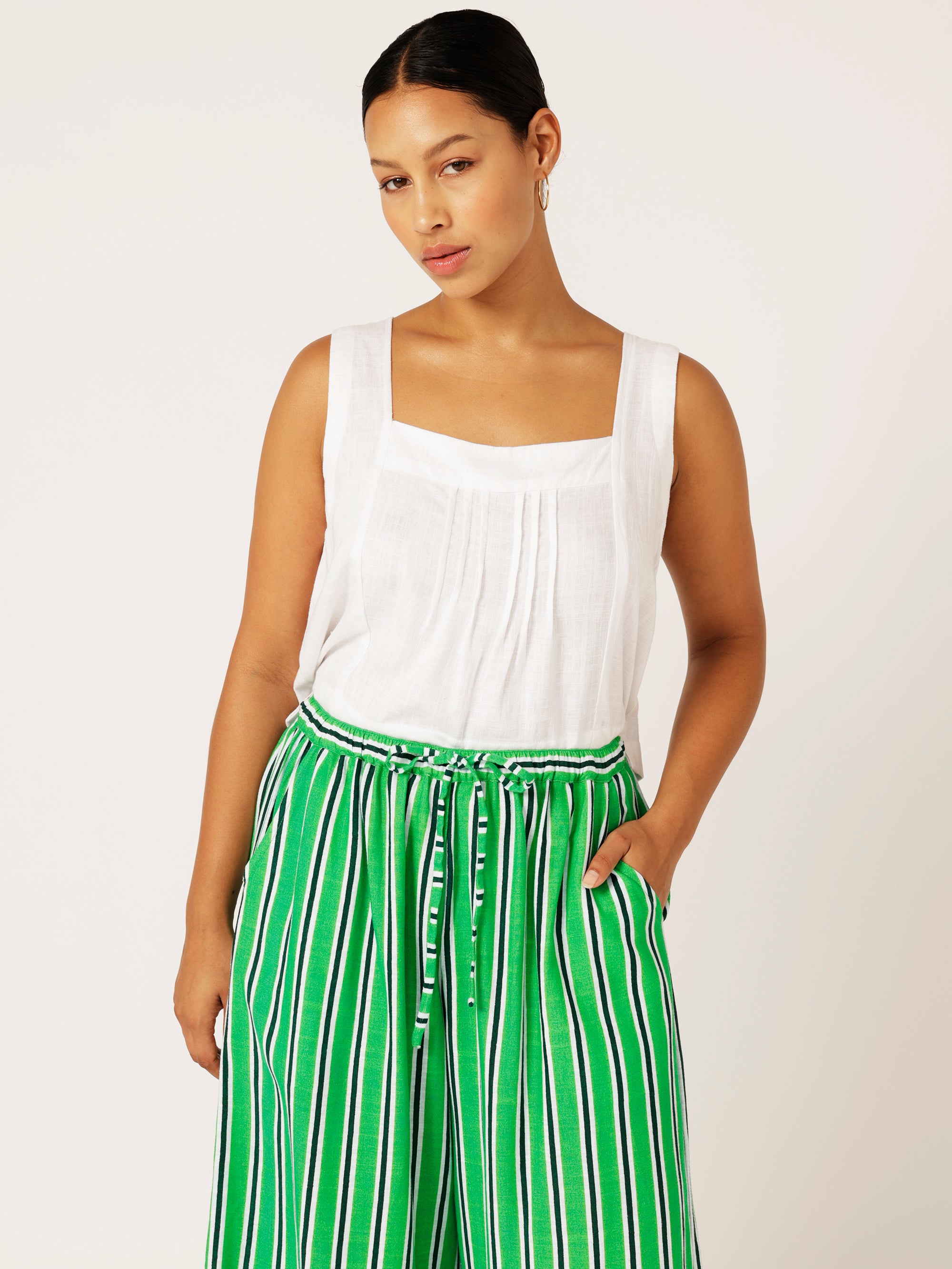 Island Pant | Green Stripe | Linen Viscose - Saffron Road