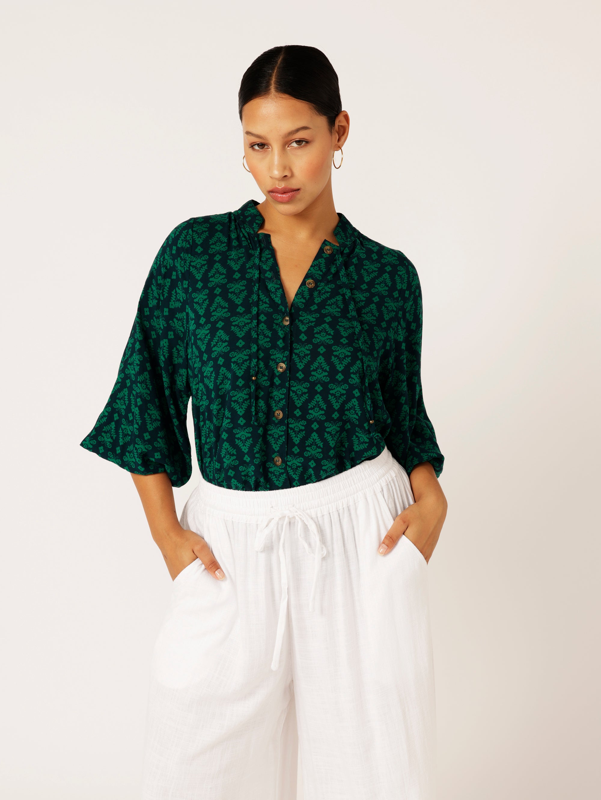 Luna Blouse | Aztec Green - Saffron Road