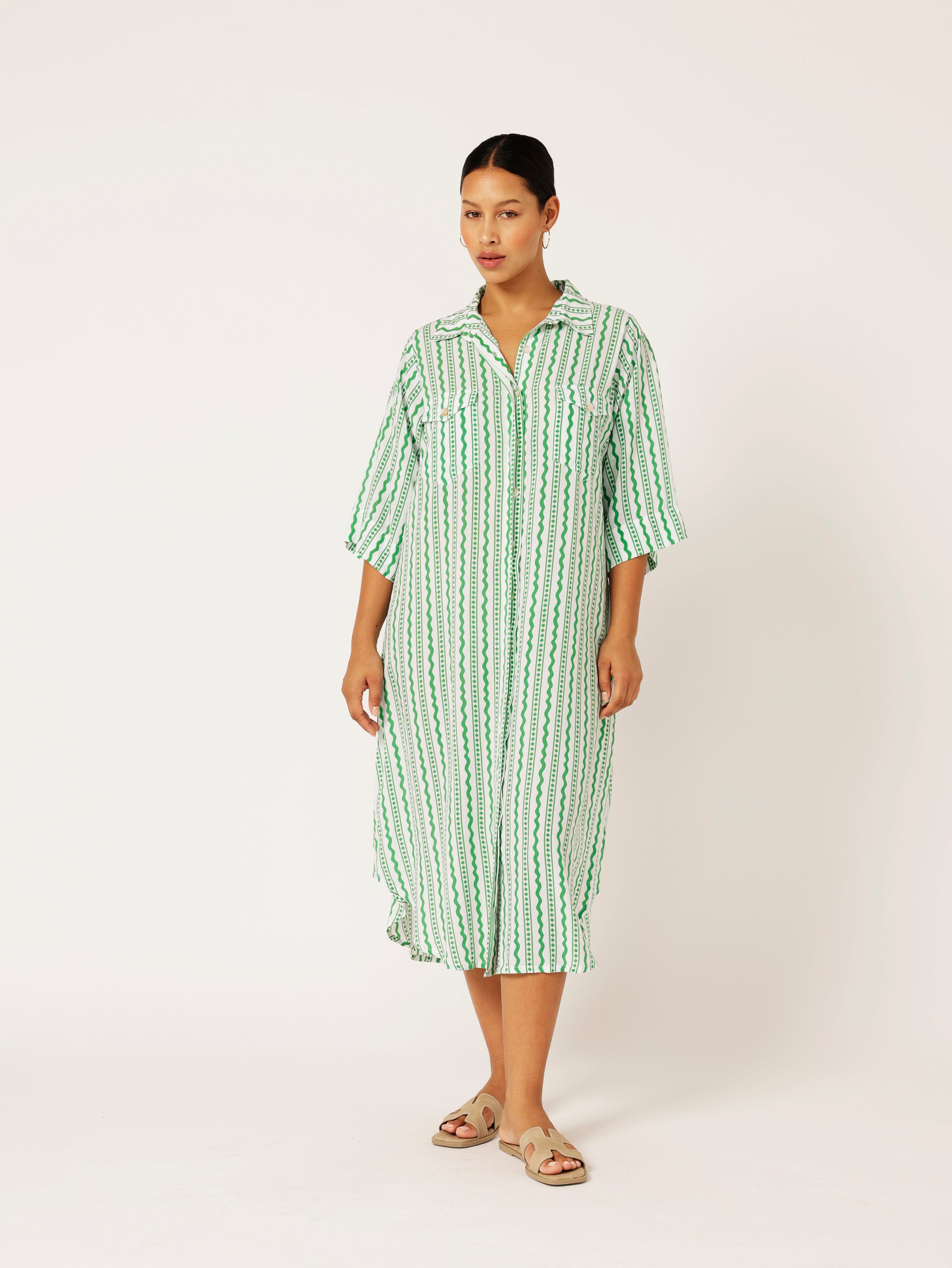 Shirt Dress | Euro Border Green - Saffron Road