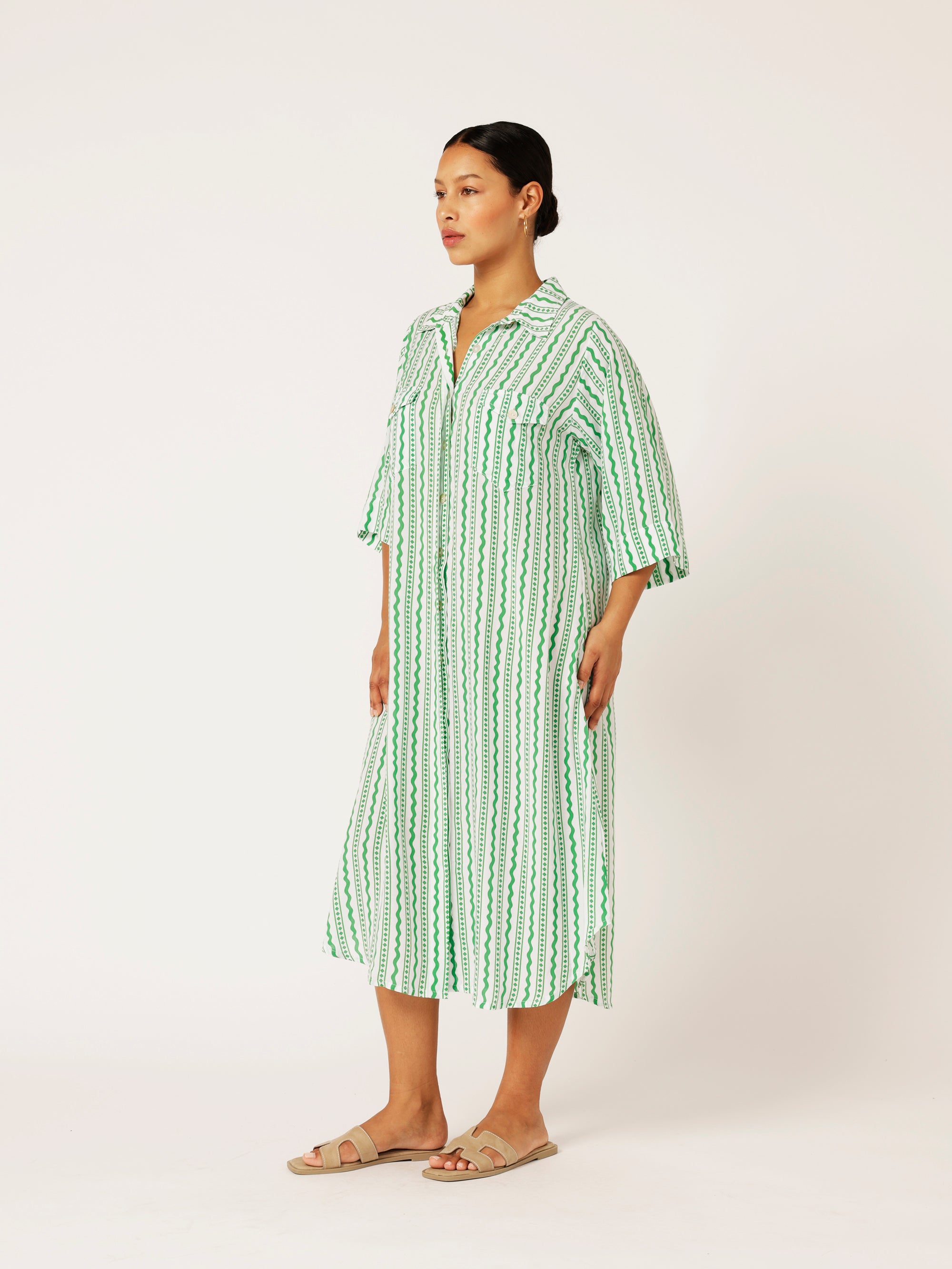 Shirt Dress | Euro Border Green - Saffron Road