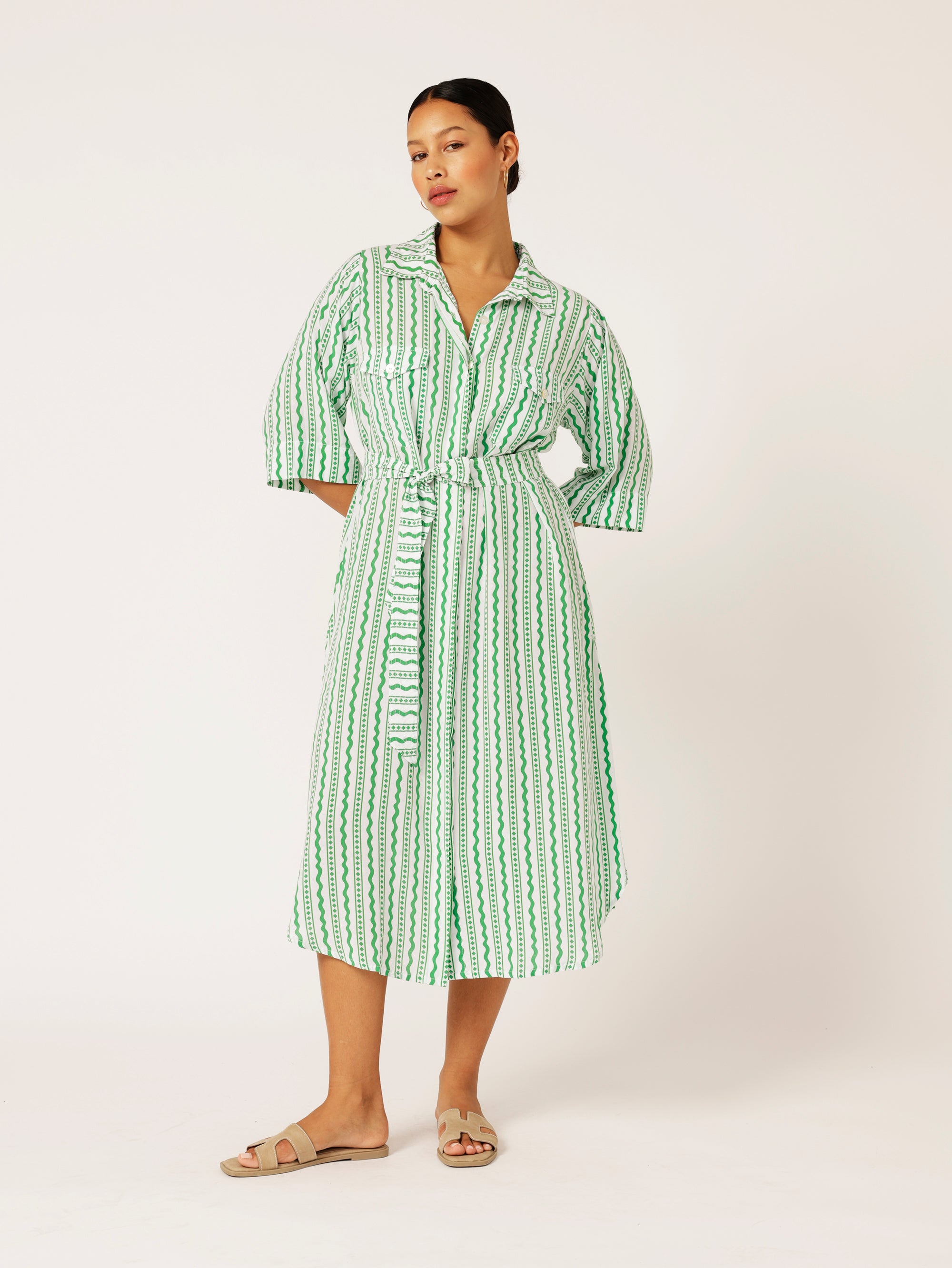 Shirt Dress | Euro Border Green - Saffron Road