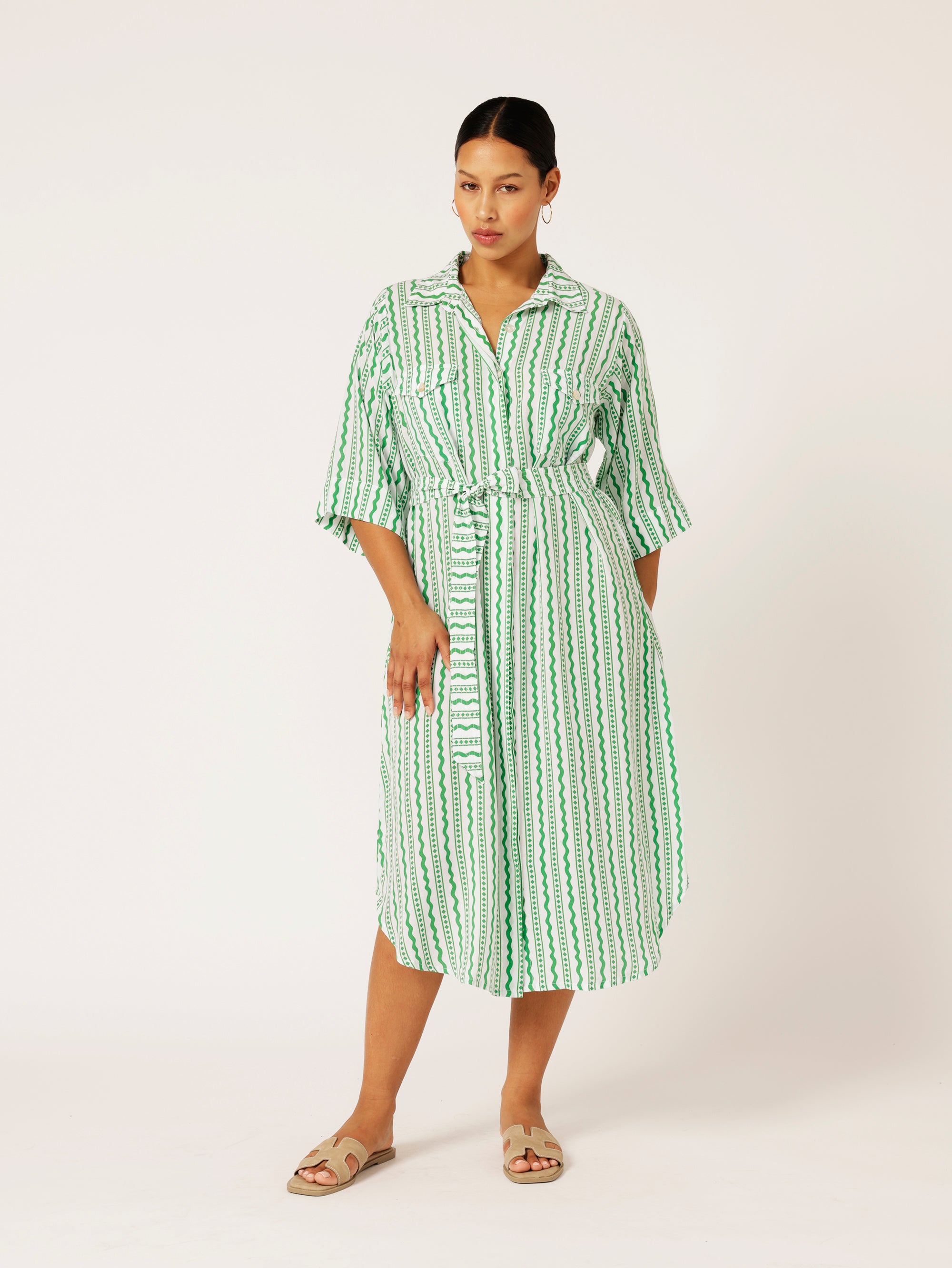 Shirt Dress | Euro Border Green - Saffron Road