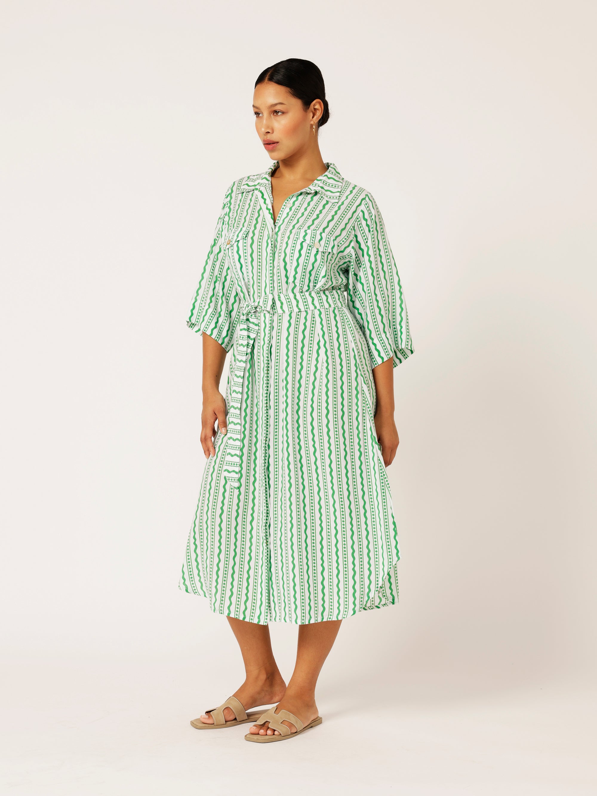 Shirt Dress | Euro Border Green - Saffron Road