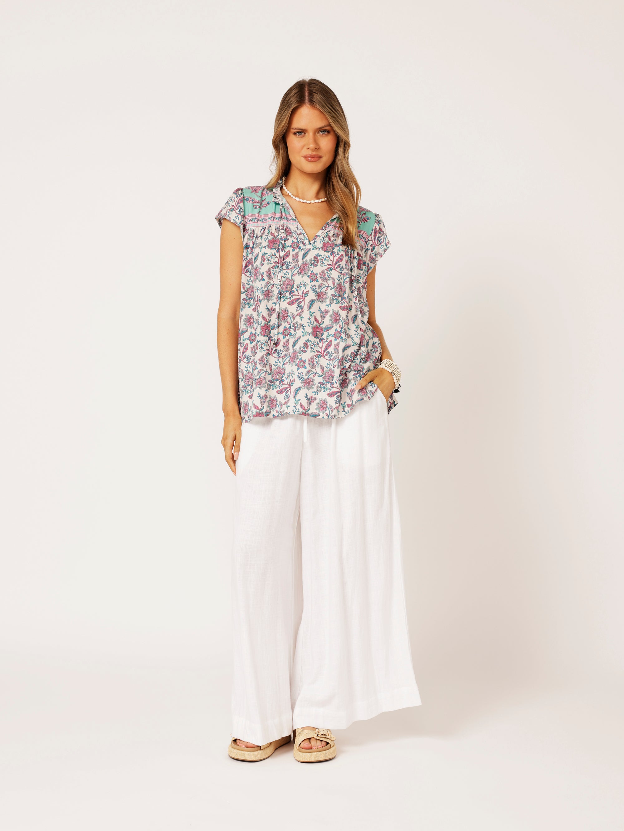 Freddie Blouse (Short Sleeve) | Turquoise Bloom - Saffron Road