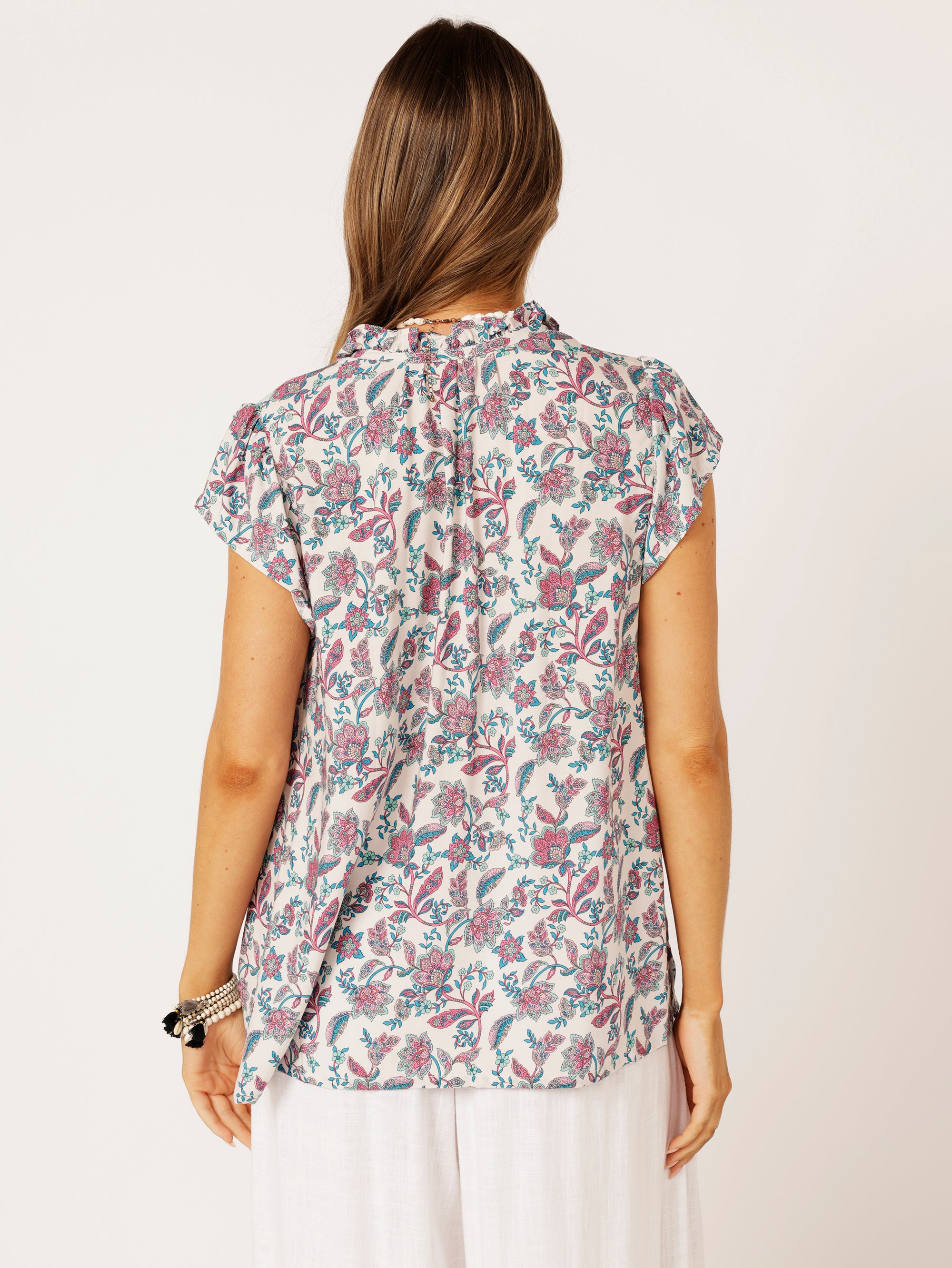 Freddie Blouse (Short Sleeve) | Turquoise Bloom - Saffron Road