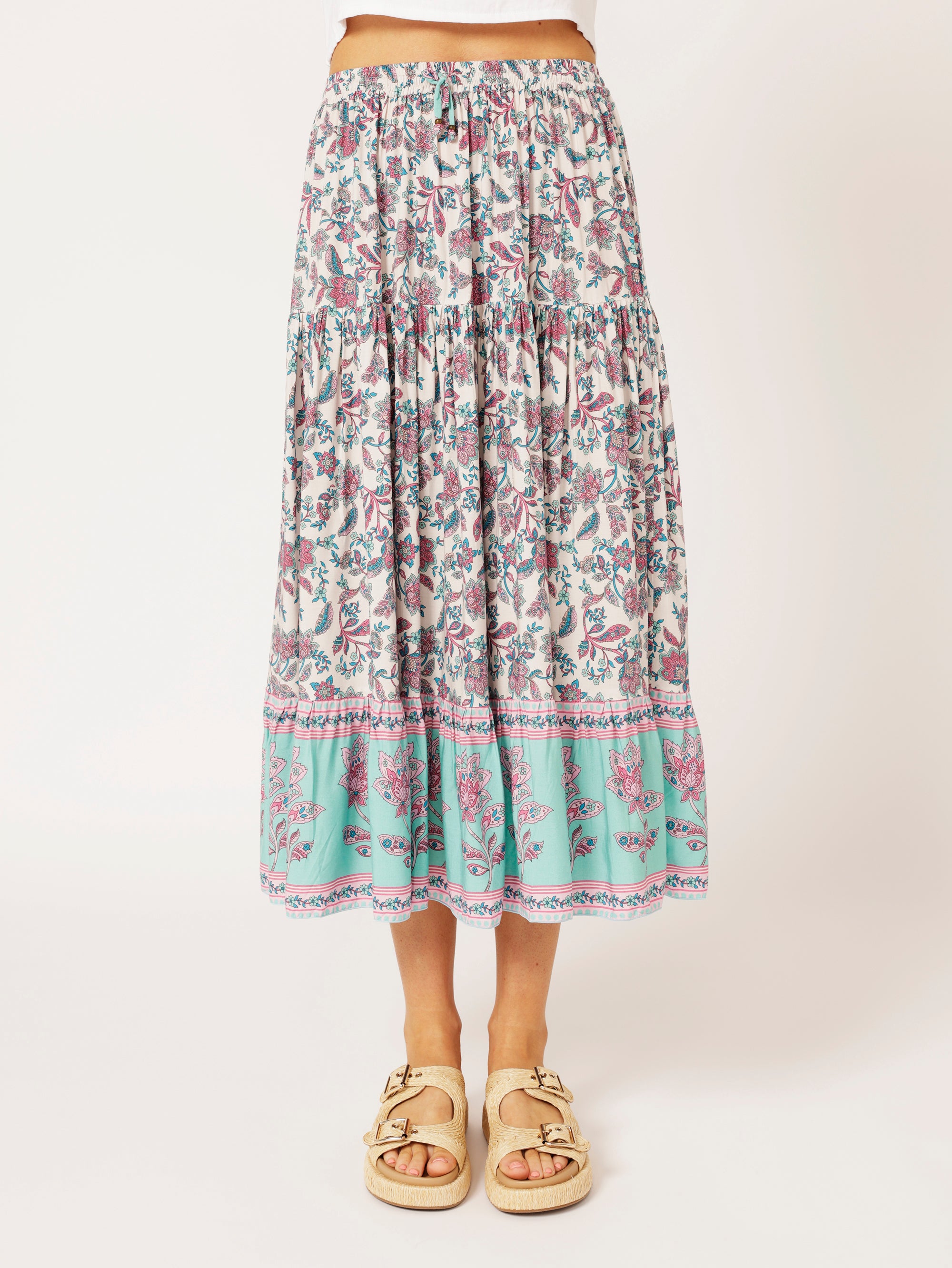 Dahlia Skirt MIDI | Turquoise Bloom - Saffron Road