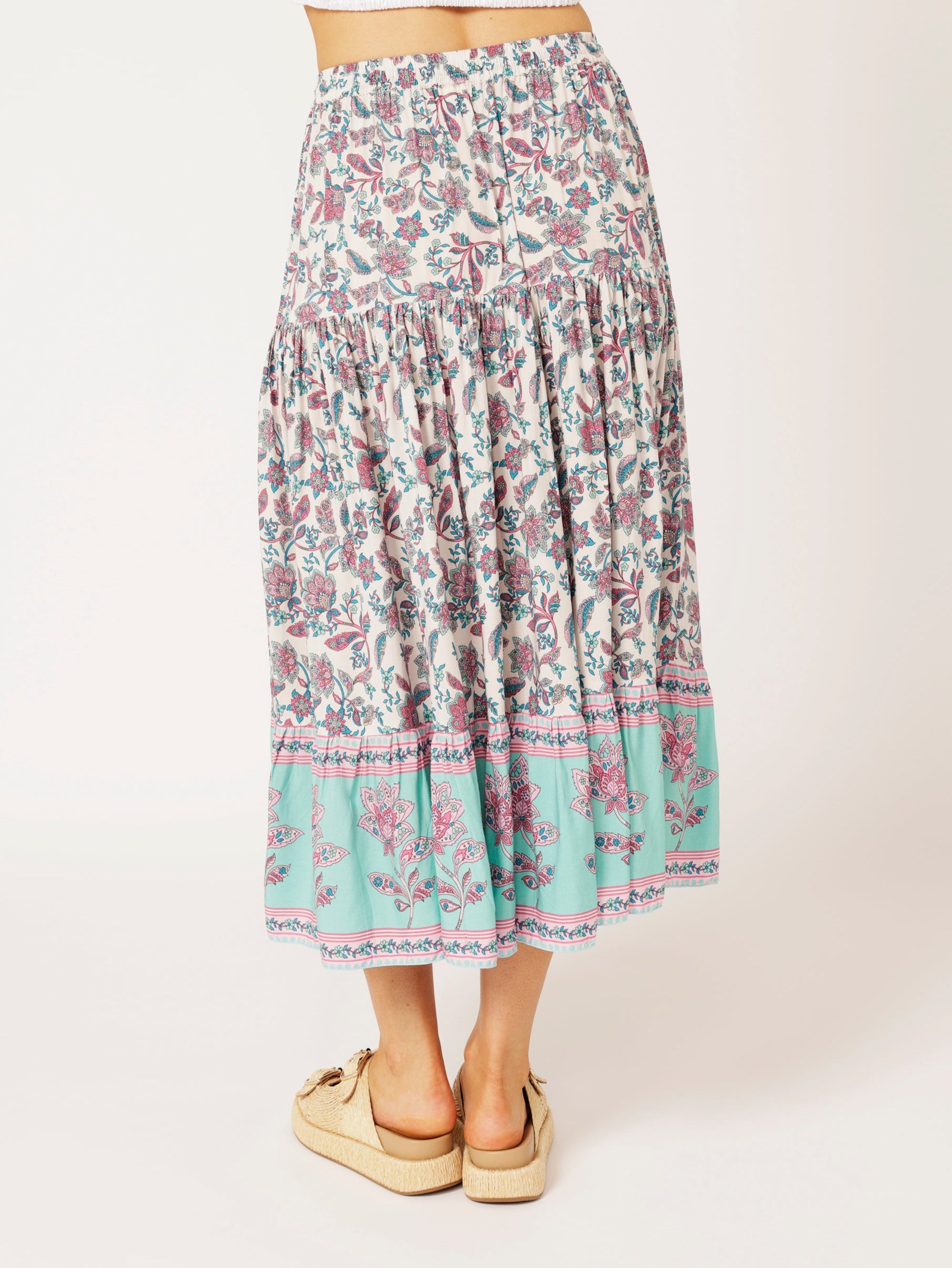 Dahlia Skirt MIDI | Turquoise Bloom - Saffron Road