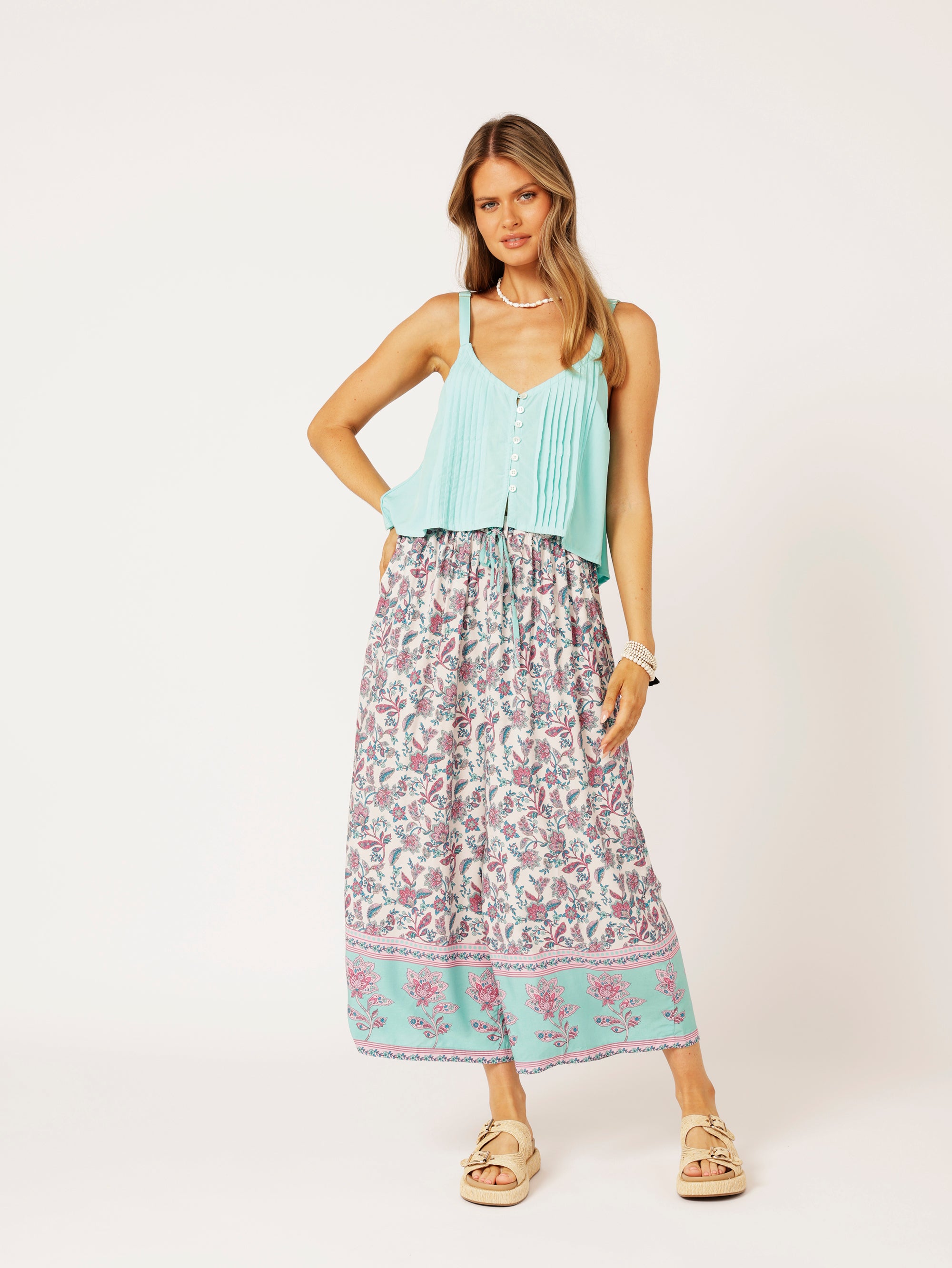 Island Pant | Turquoise Bloom - Saffron Road