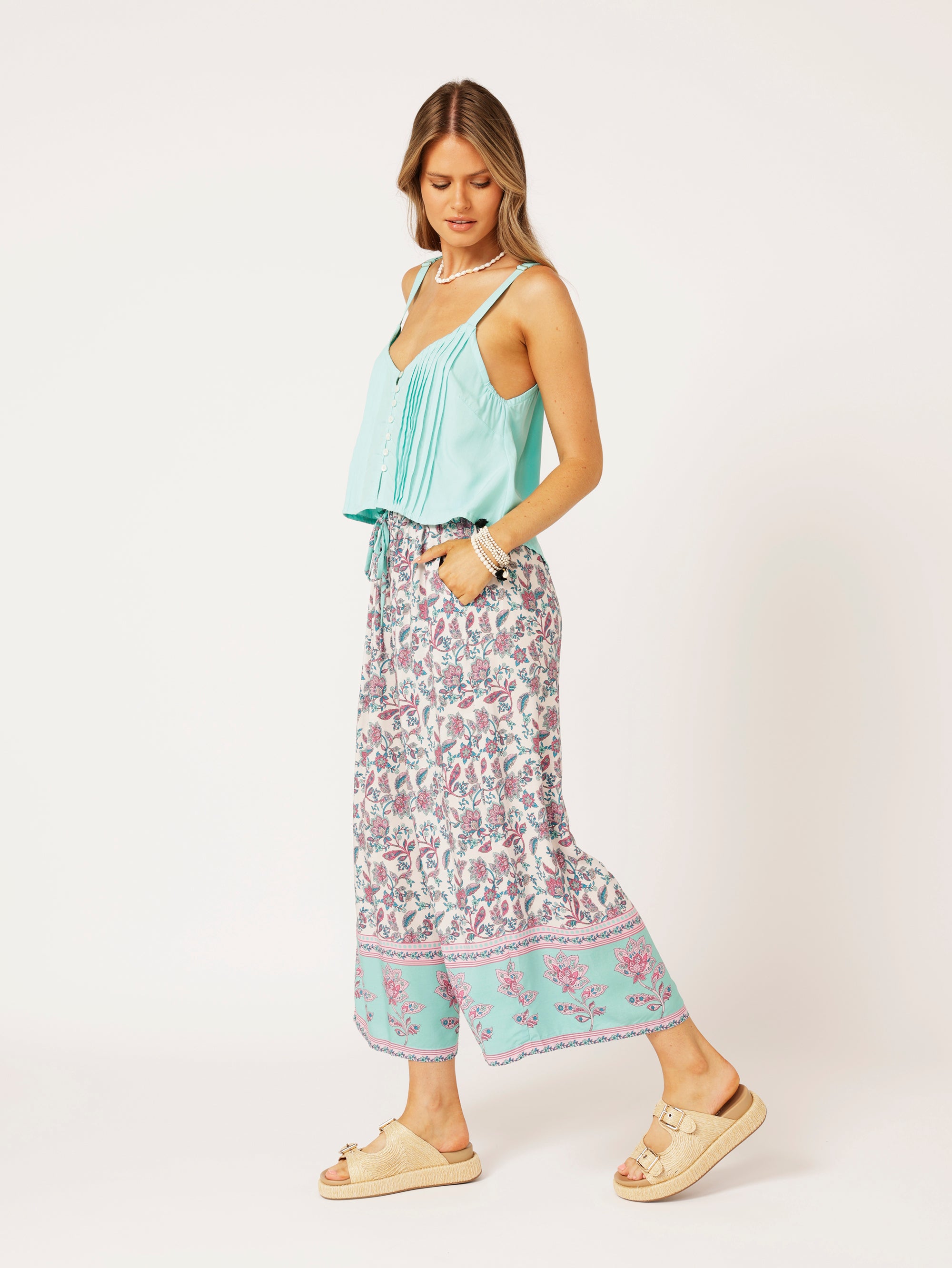 Island Pant | Turquoise Bloom - Saffron Road