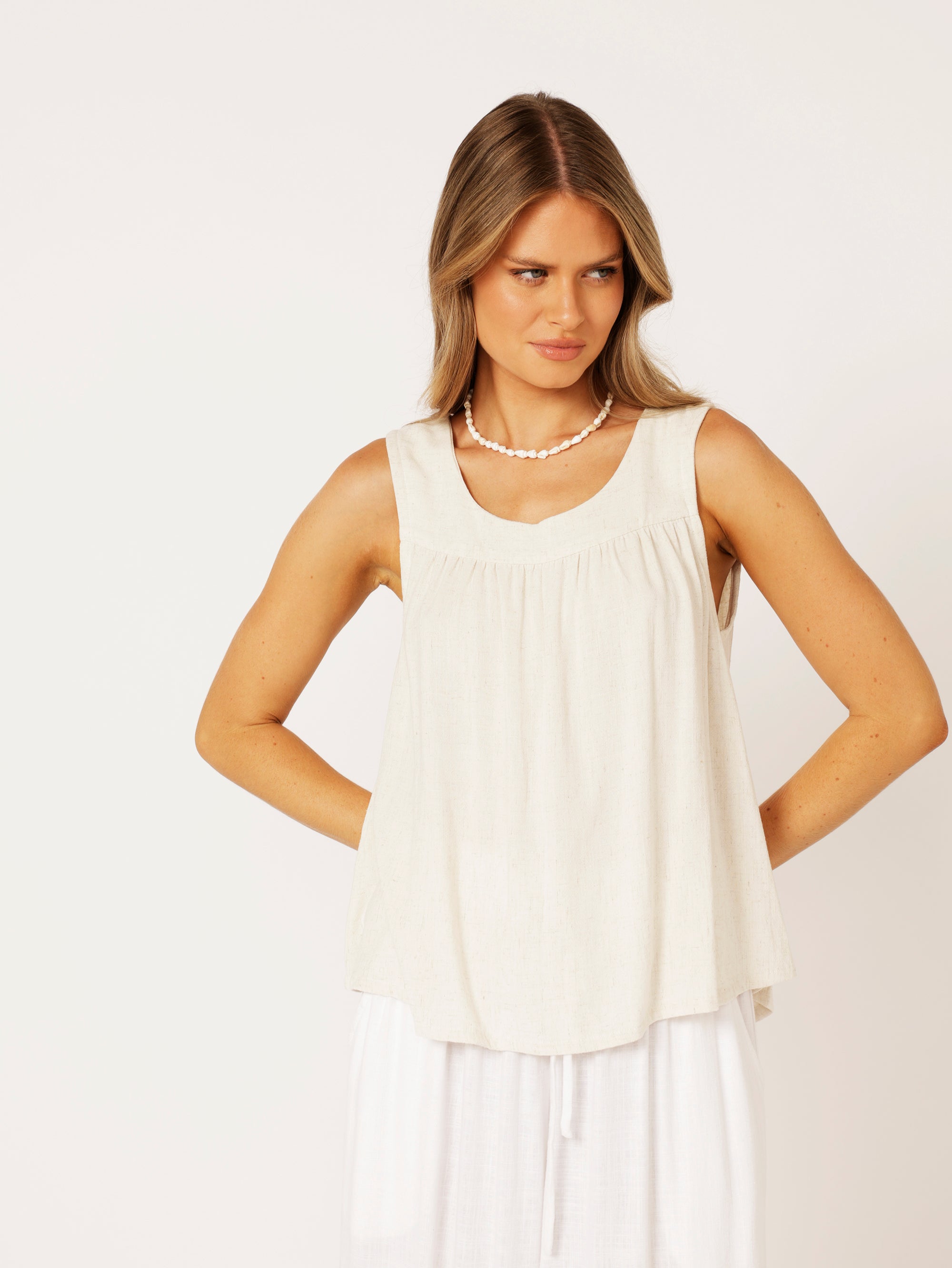 Zephyr Tank | Wheat | Viscose Linen - Saffron Road