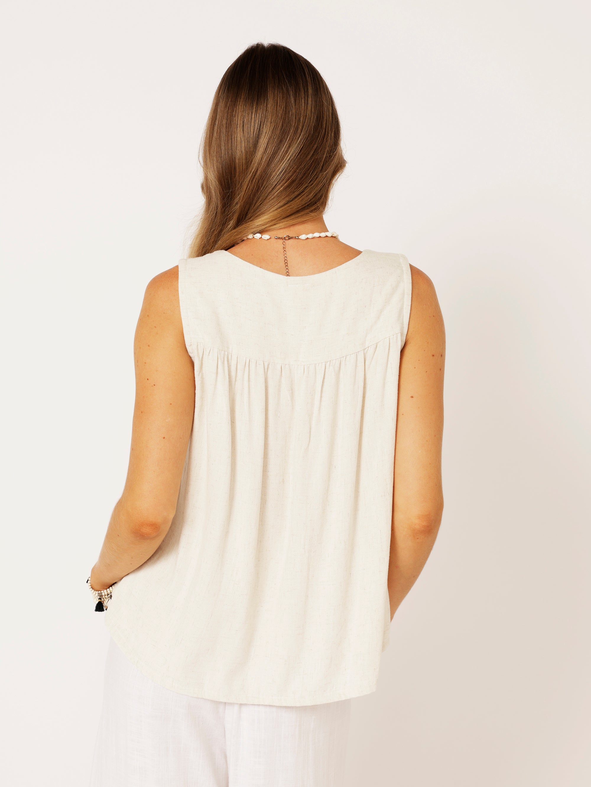 Zephyr Tank | Wheat | Viscose Linen - Saffron Road