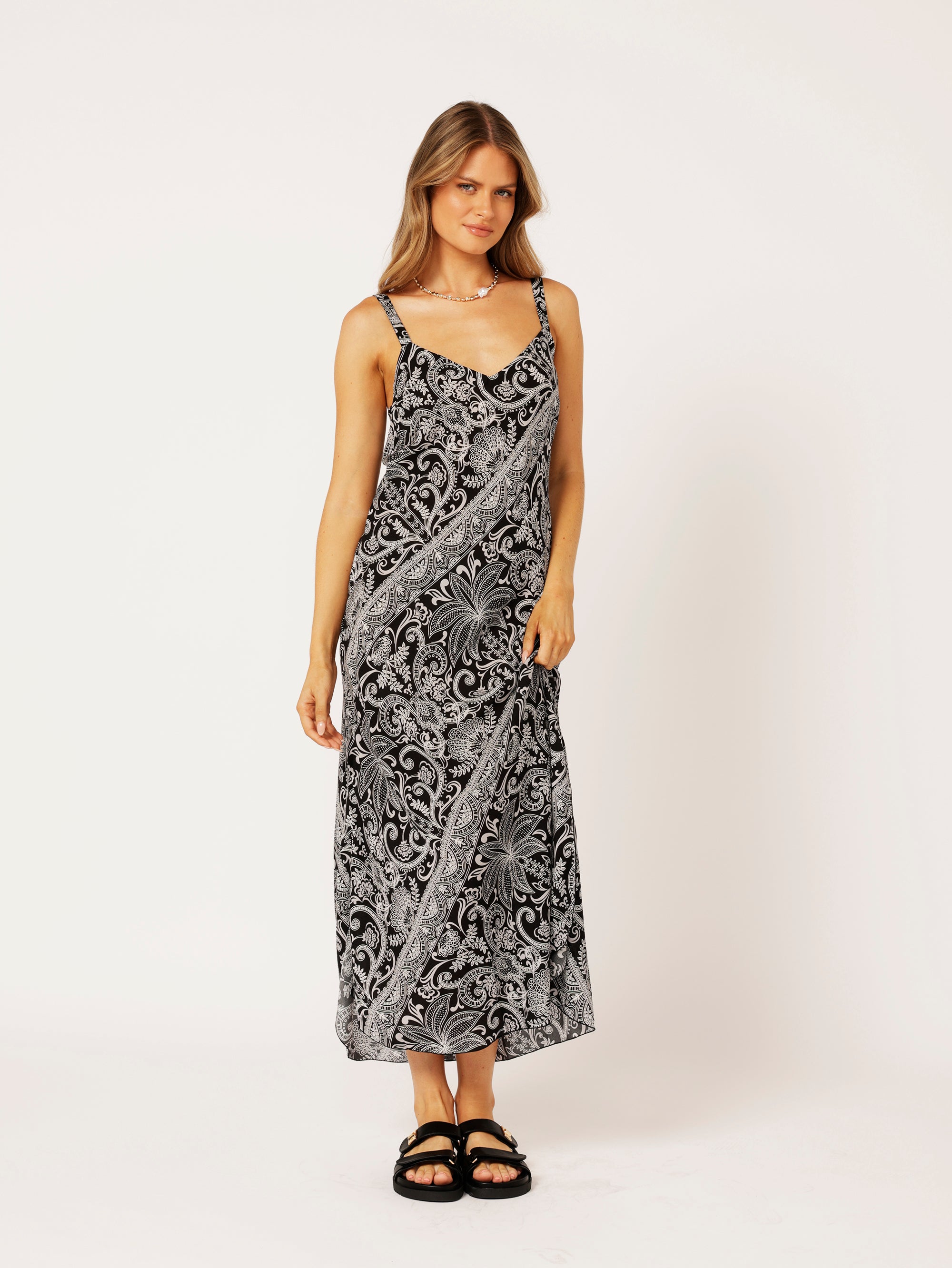 Slip Dress MAXI | Bias Cut | Black Palm - Saffron Road