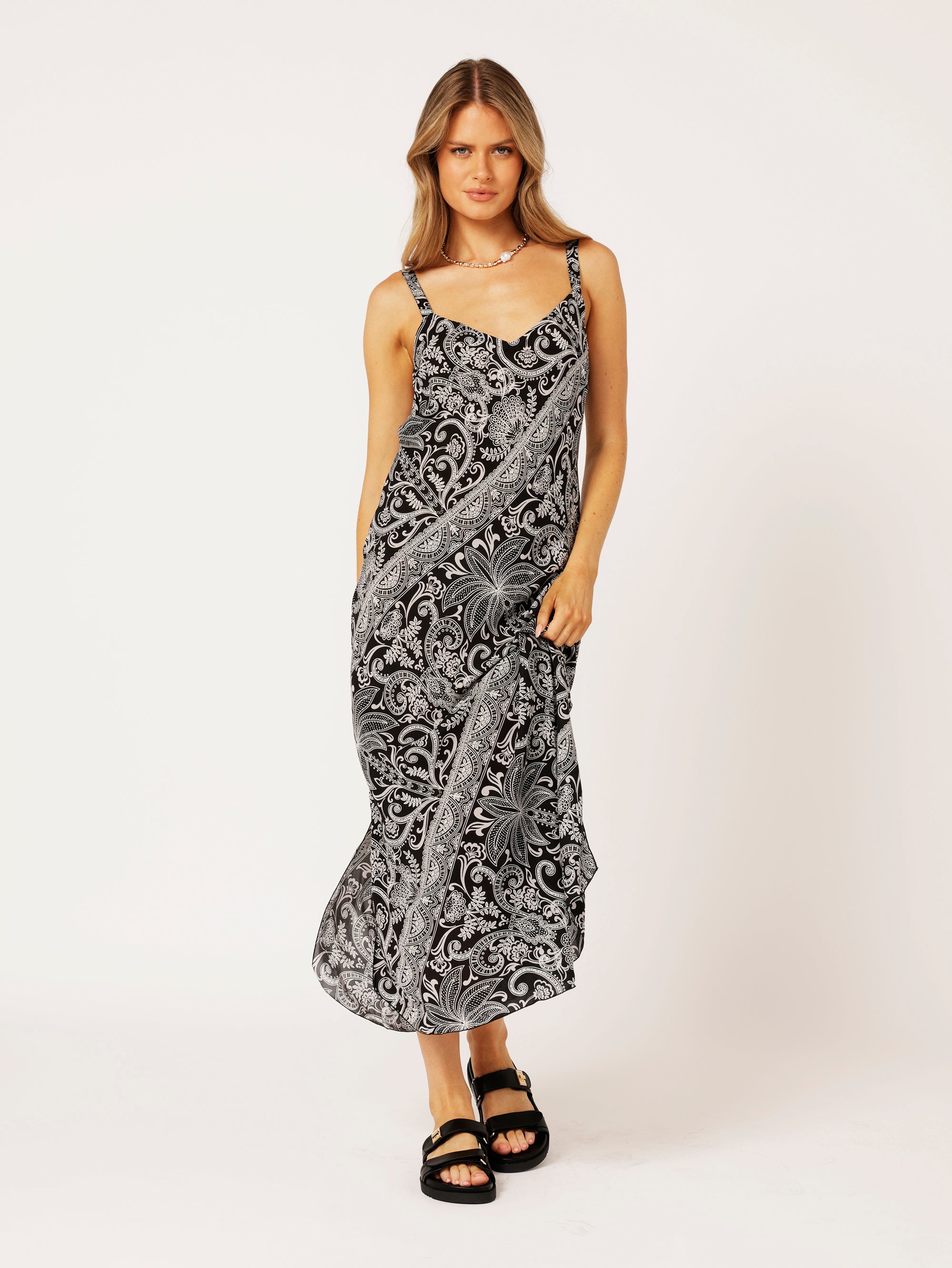 Slip Dress MAXI | Bias Cut | Black Palm - Saffron Road