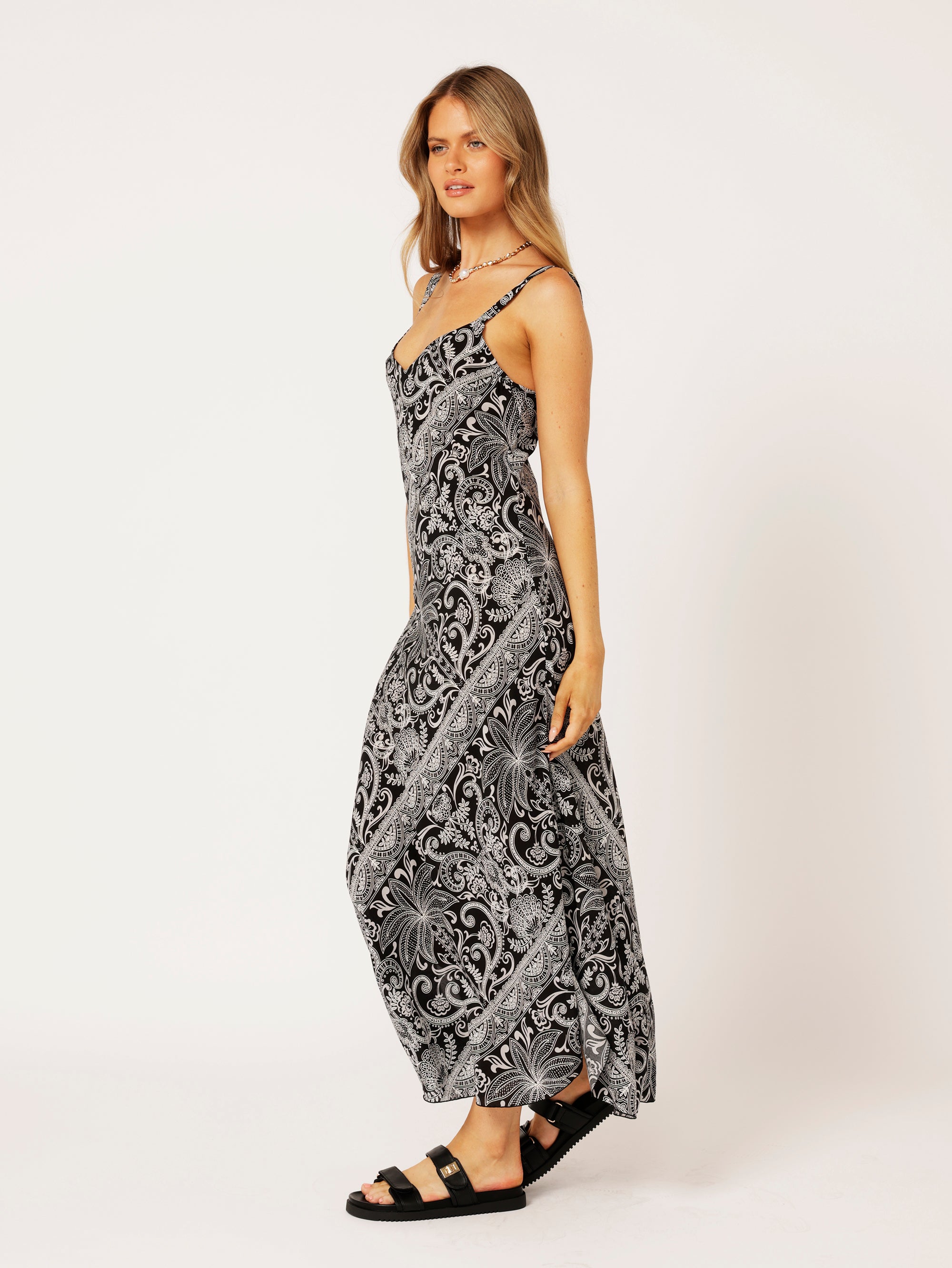 Slip Dress MAXI | Bias Cut | Black Palm - Saffron Road