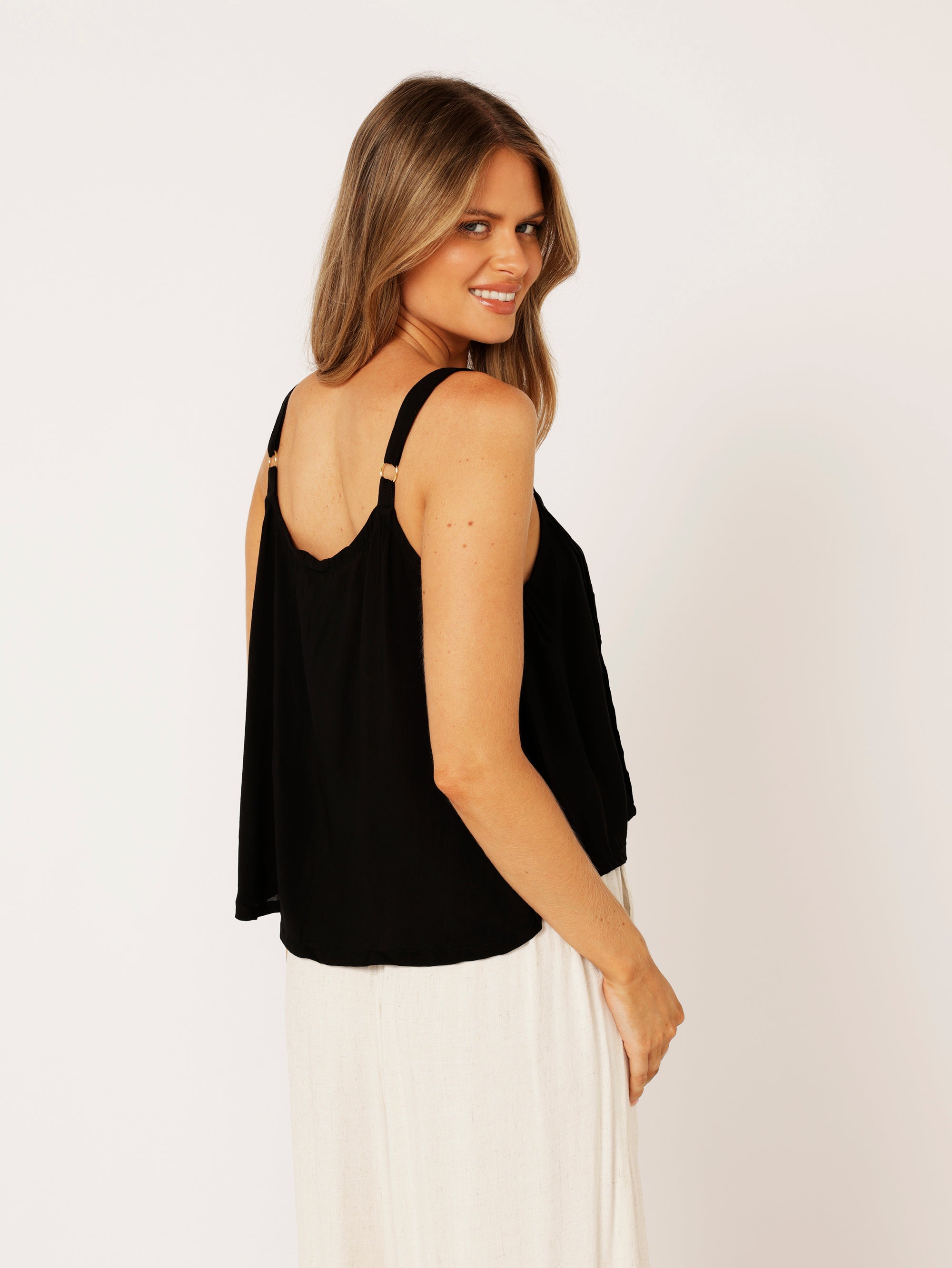 Santorini Singlet CROPPED | Black - Saffron Road