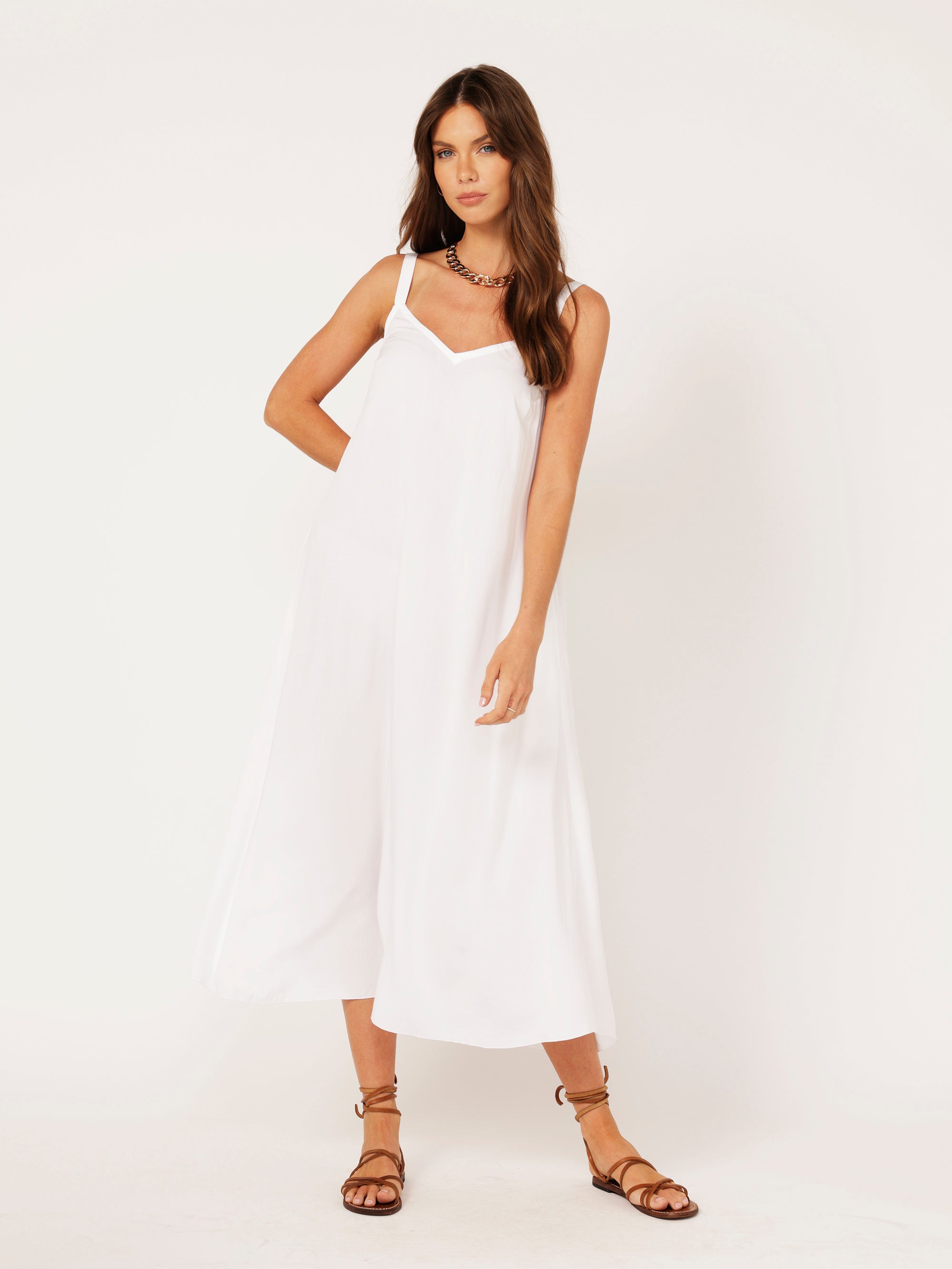 Saffron Road | A-line Slip Dress | Mid Weight Rayon | White