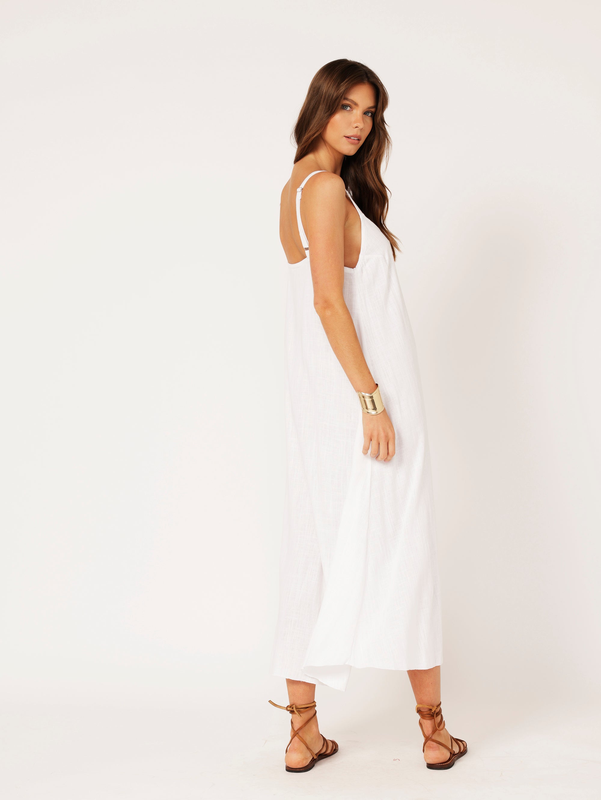 Saffron Road | A-line Slip Dress | White Linen Viscose
