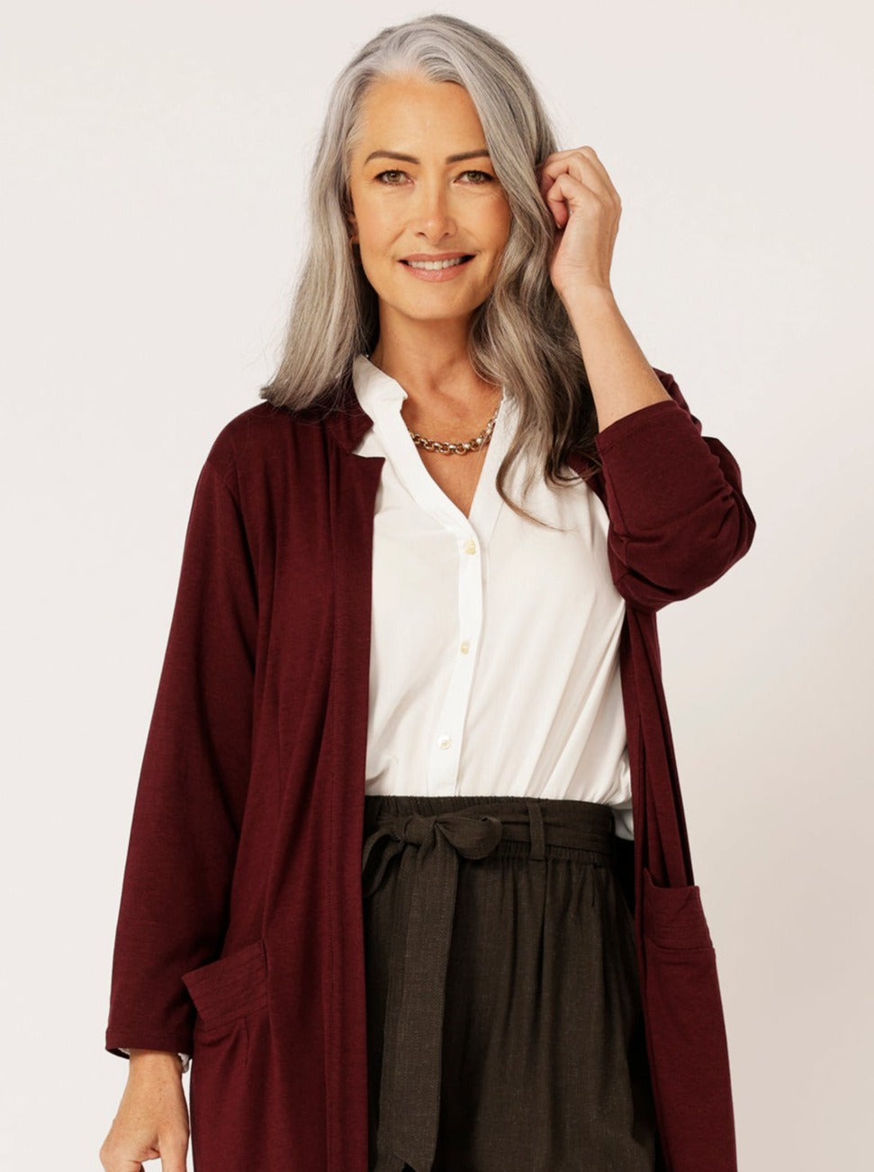 Cleo Cardigan MAXI | Plum - Saffron Road