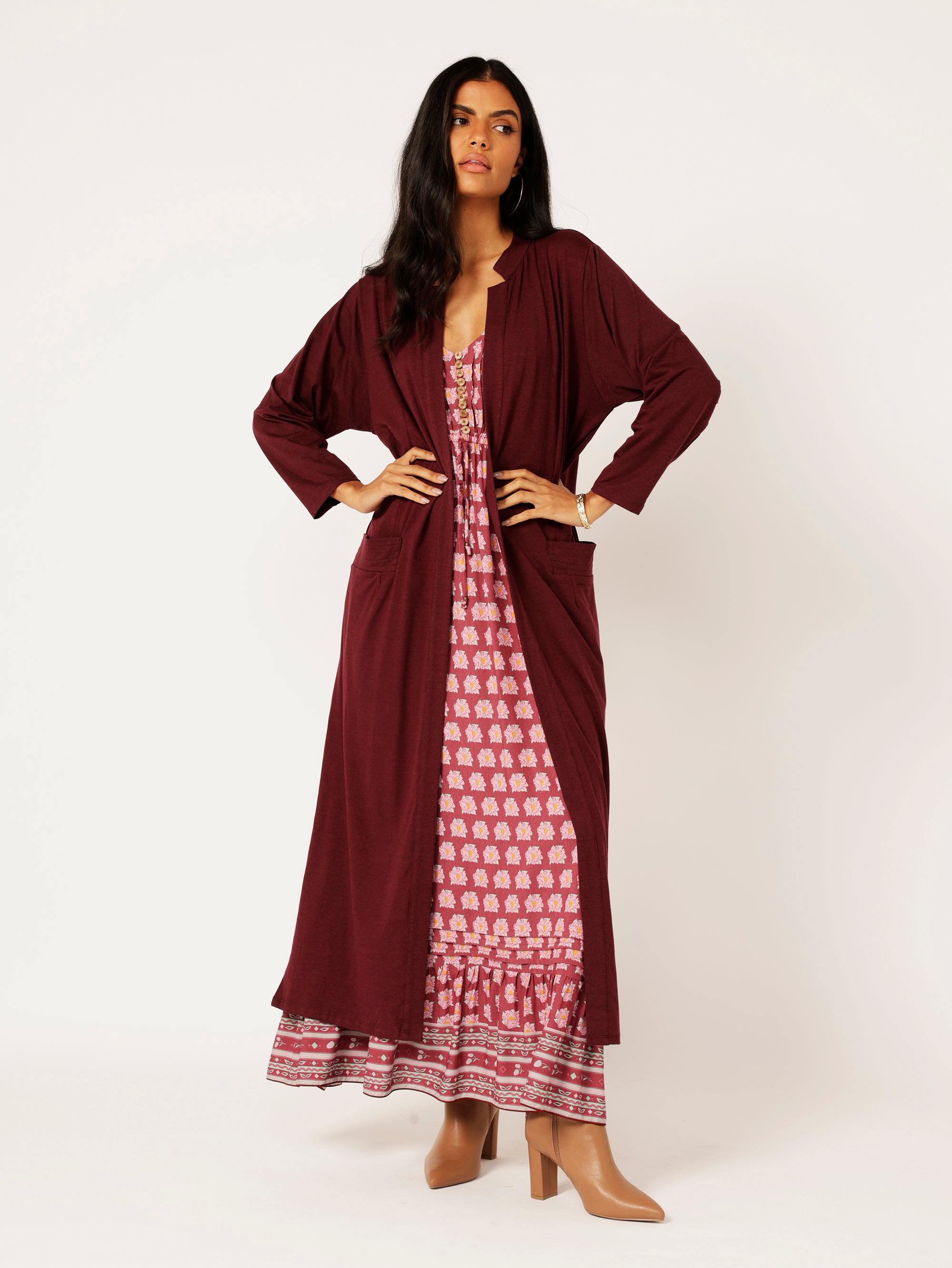 Cleo Cardigan MAXI | Plum - Saffron Road