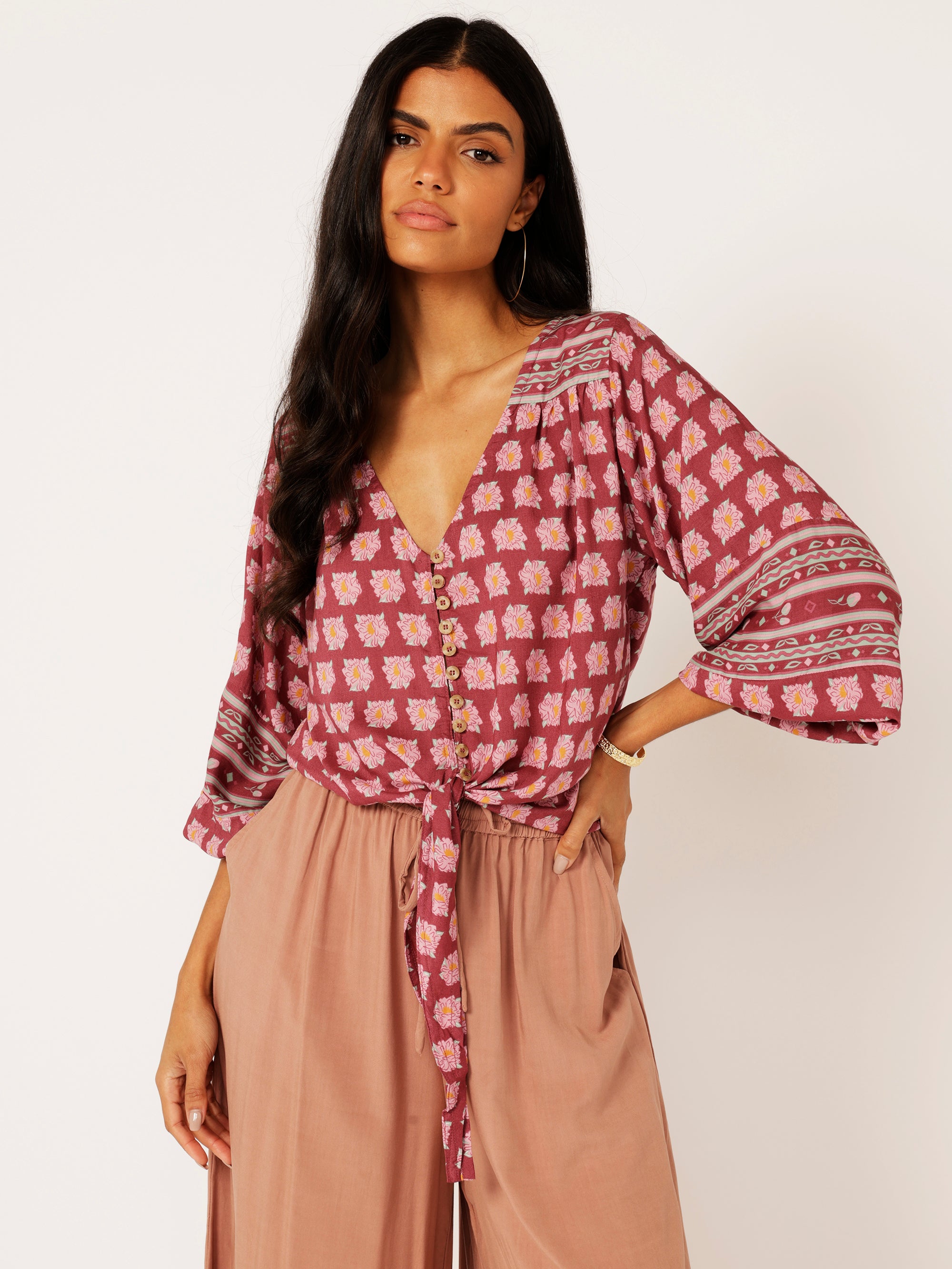 Jasmine Tie Top | Plum Peony - Saffron Road