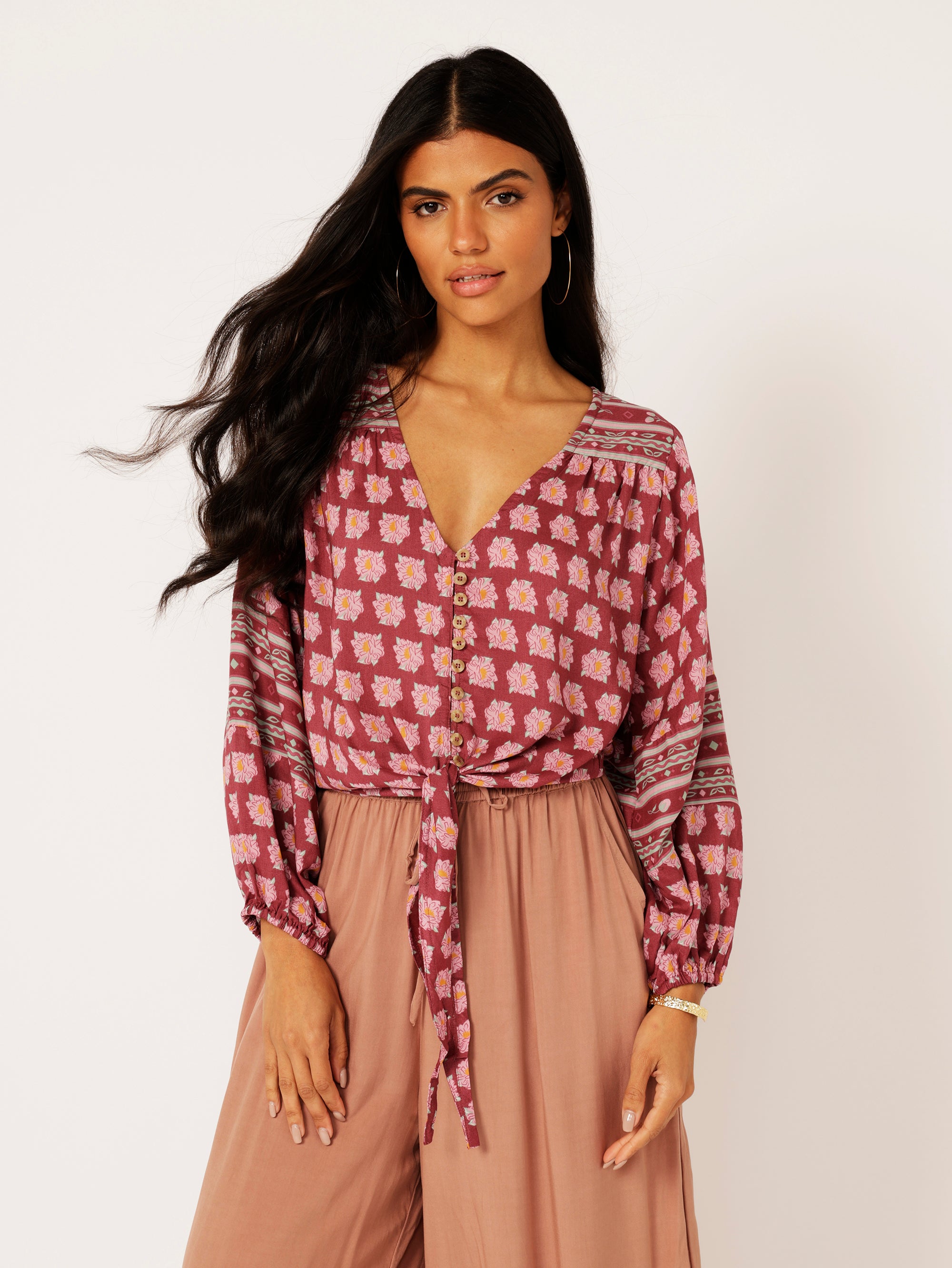 Jasmine Tie Top | Plum Peony - Saffron Road