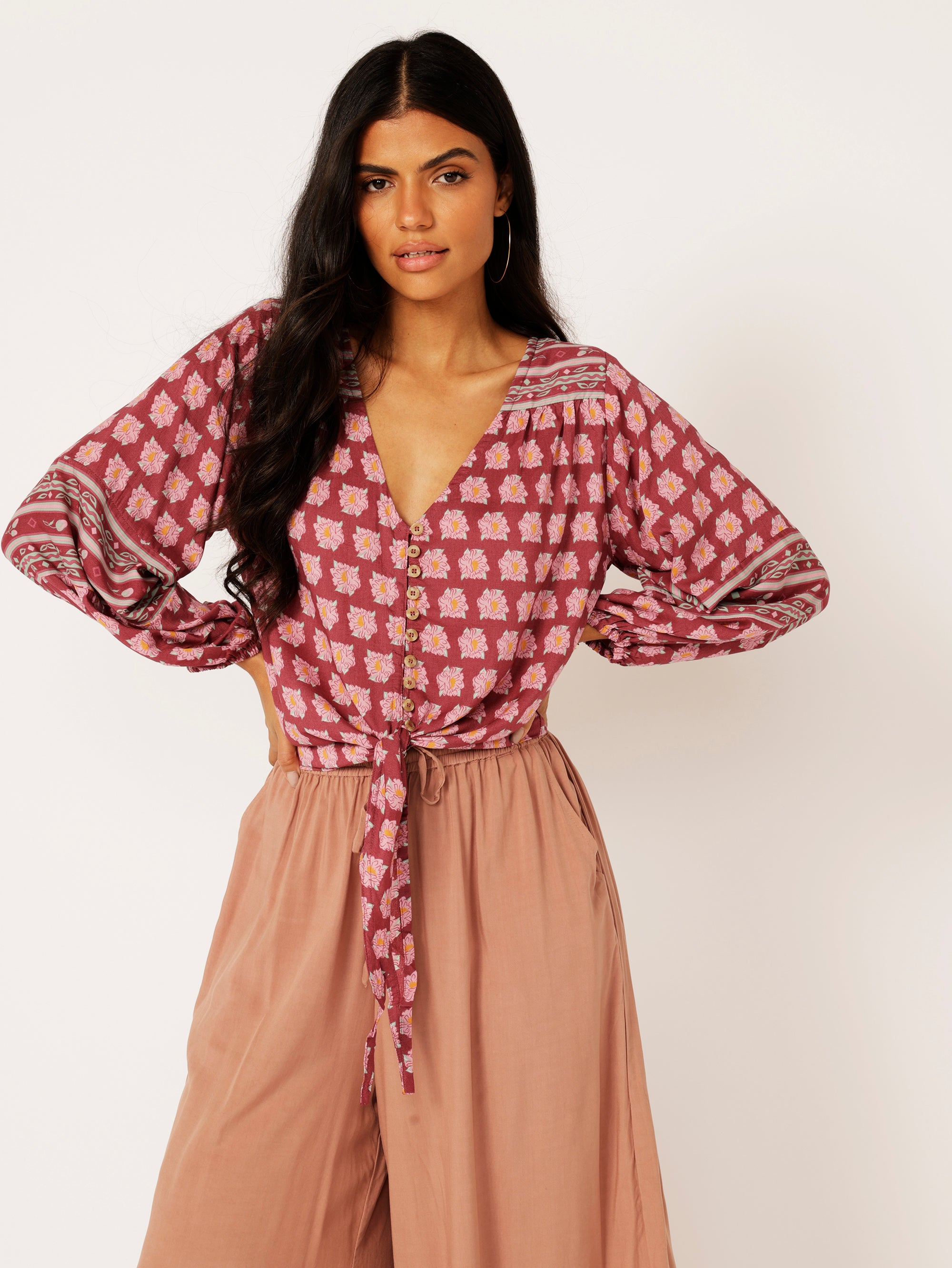 Jasmine Tie Top | Plum Peony - Saffron Road