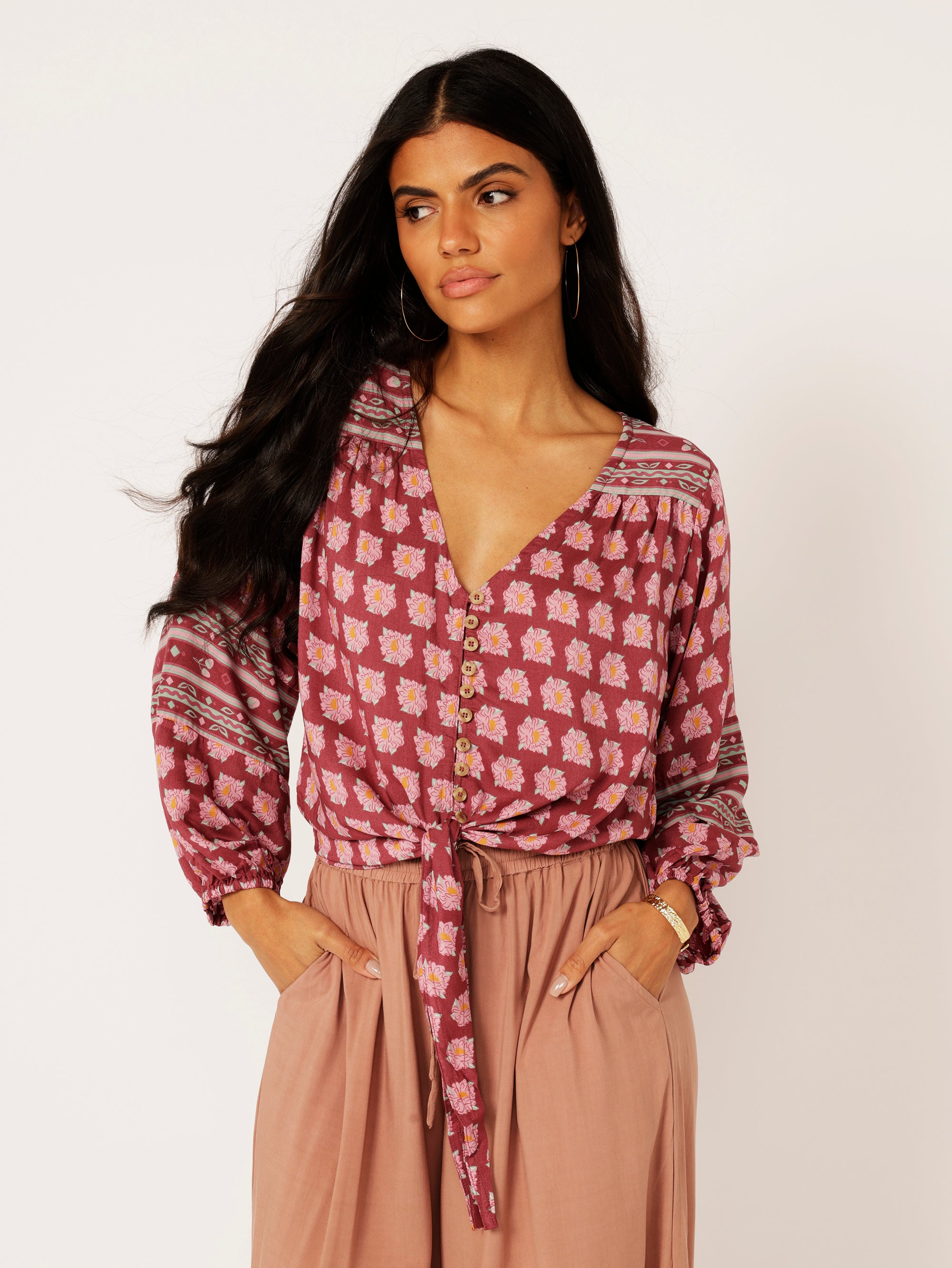 Jasmine Tie Top | Plum Peony - Saffron Road