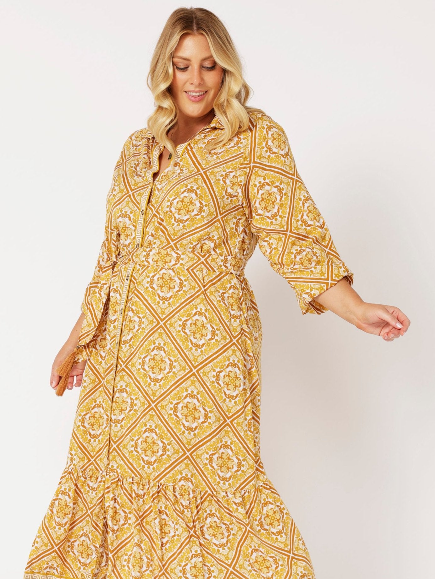 Bentley Shirt Dress MAXI | Golden Tile - Saffron Road