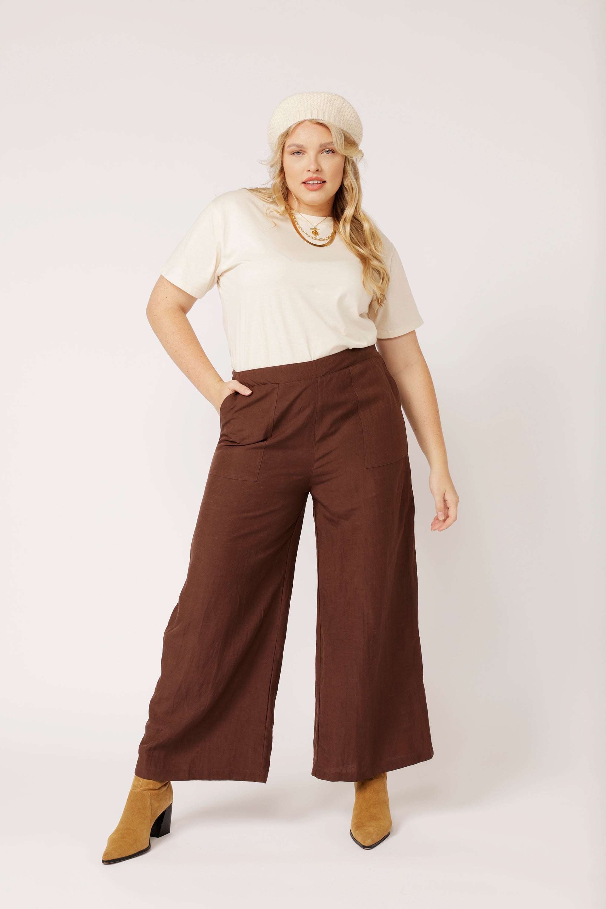 High Waisted Lounge Pants | Tencel Linen | Chocolate - Saffron Road