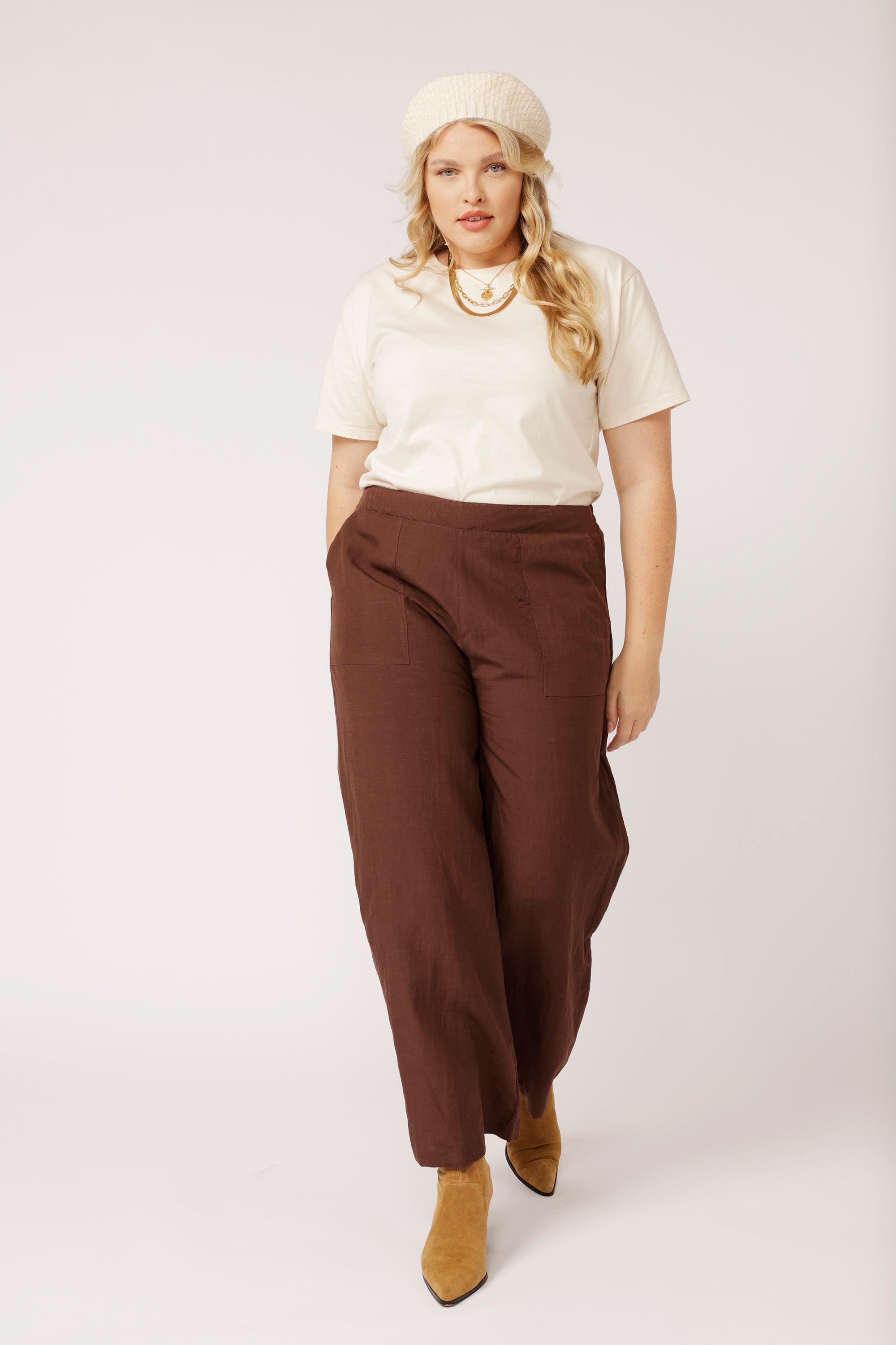 High Waisted Lounge Pants | Tencel Linen | Chocolate - Saffron Road