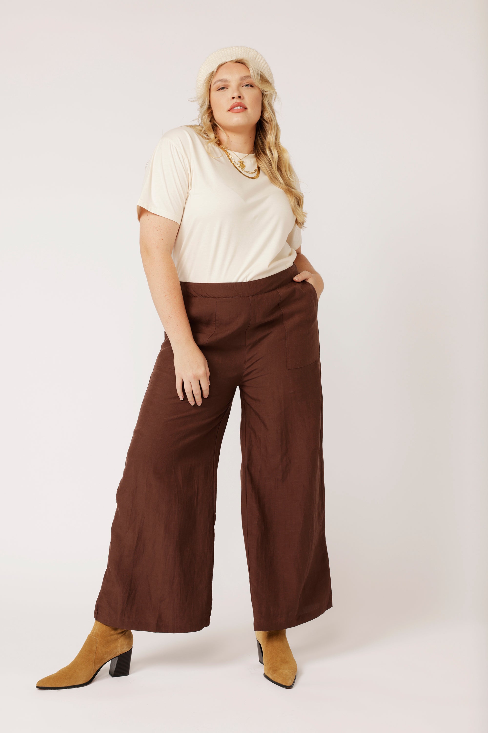 High Waisted Lounge Pants | Tencel Linen | Chocolate - Saffron Road