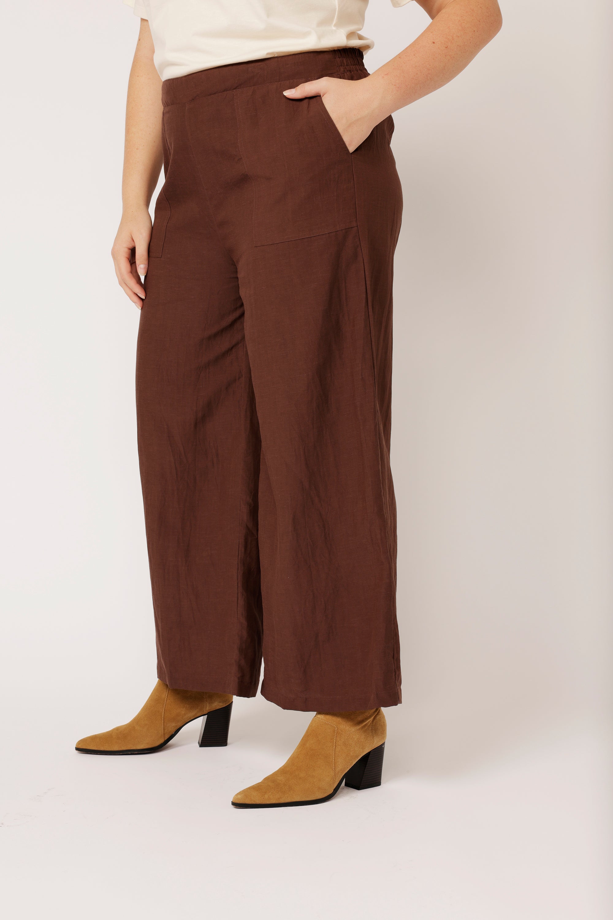 High Waisted Lounge Pants | Tencel Linen | Chocolate - Saffron Road