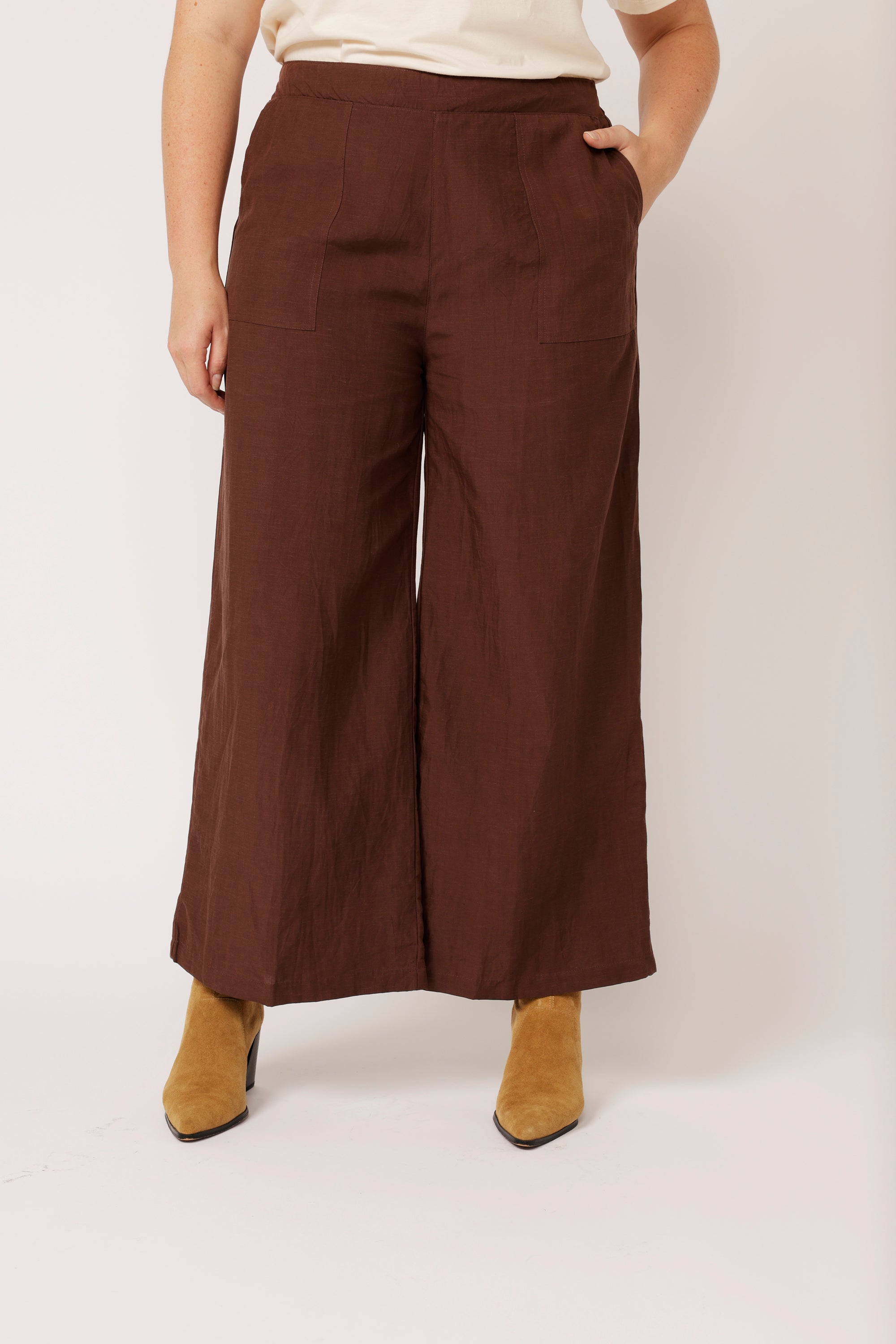 High Waisted Lounge Pants | Tencel Linen | Chocolate - Saffron Road