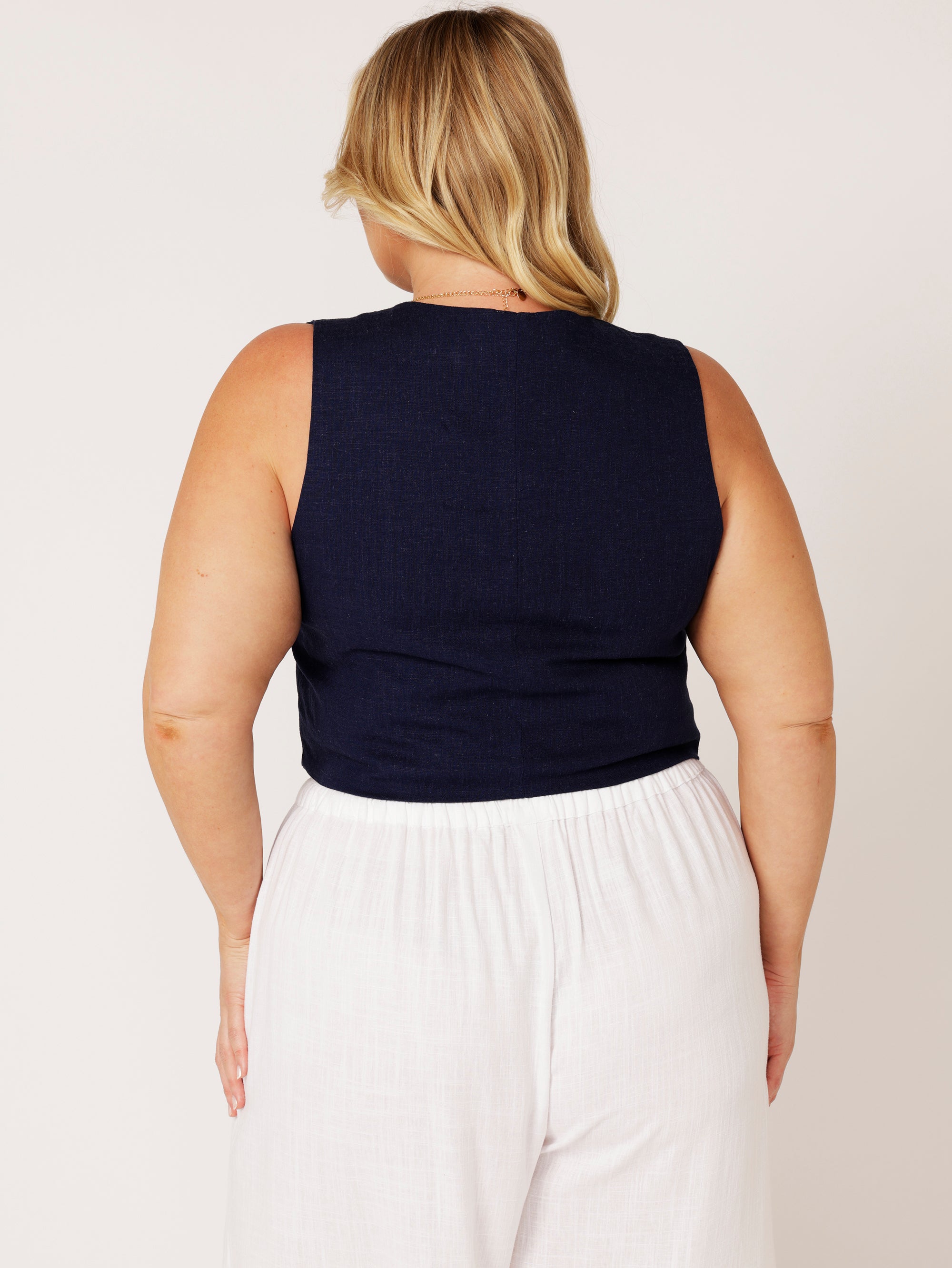 Vest | Navy | Linen Viscose - Saffron Road