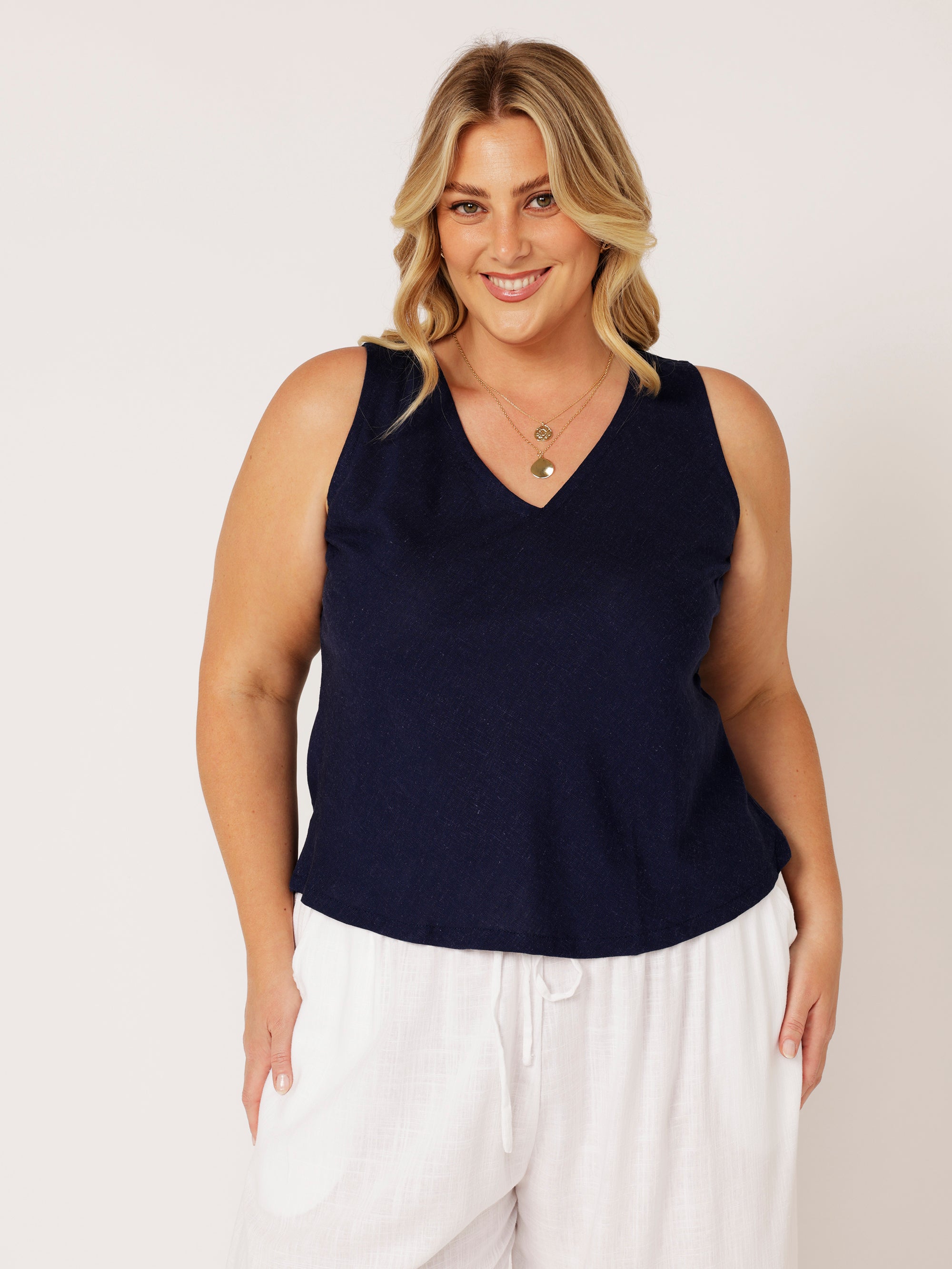 Viv Tank | Navy | Linen Viscose - Saffron Road